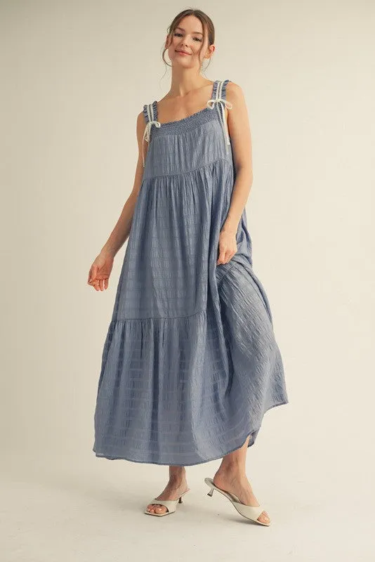 Blue Bow Tie Accent Tiered Maxi Dress sold by Pinkblush product image thumbnail 2