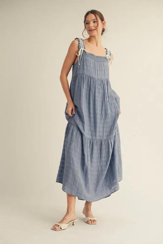Blue Bow Tie Accent Tiered Maxi Dress sold by Pinkblush product image thumbnail 3