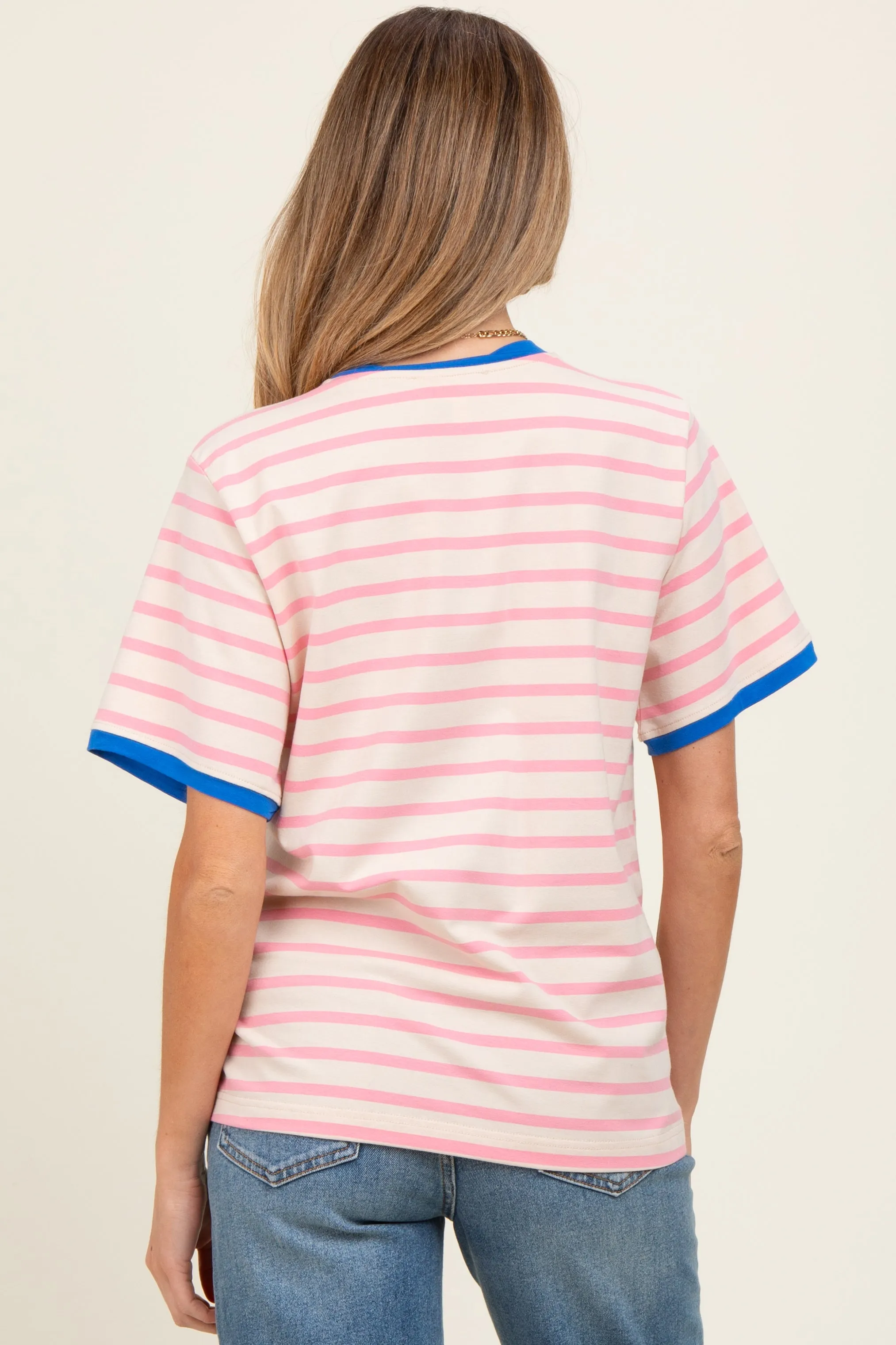 Pink Striped Contrast Trim Short Sleeve Maternity Tee sold by Pinkblush product image thumbnail 4