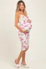 Fuchsia Floral Ruched Tulip Hem Maternity Midi Dress sold by Pinkblush
