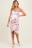 Fuchsia Floral Ruched Tulip Hem Maternity Midi Dress sold by Pinkblush