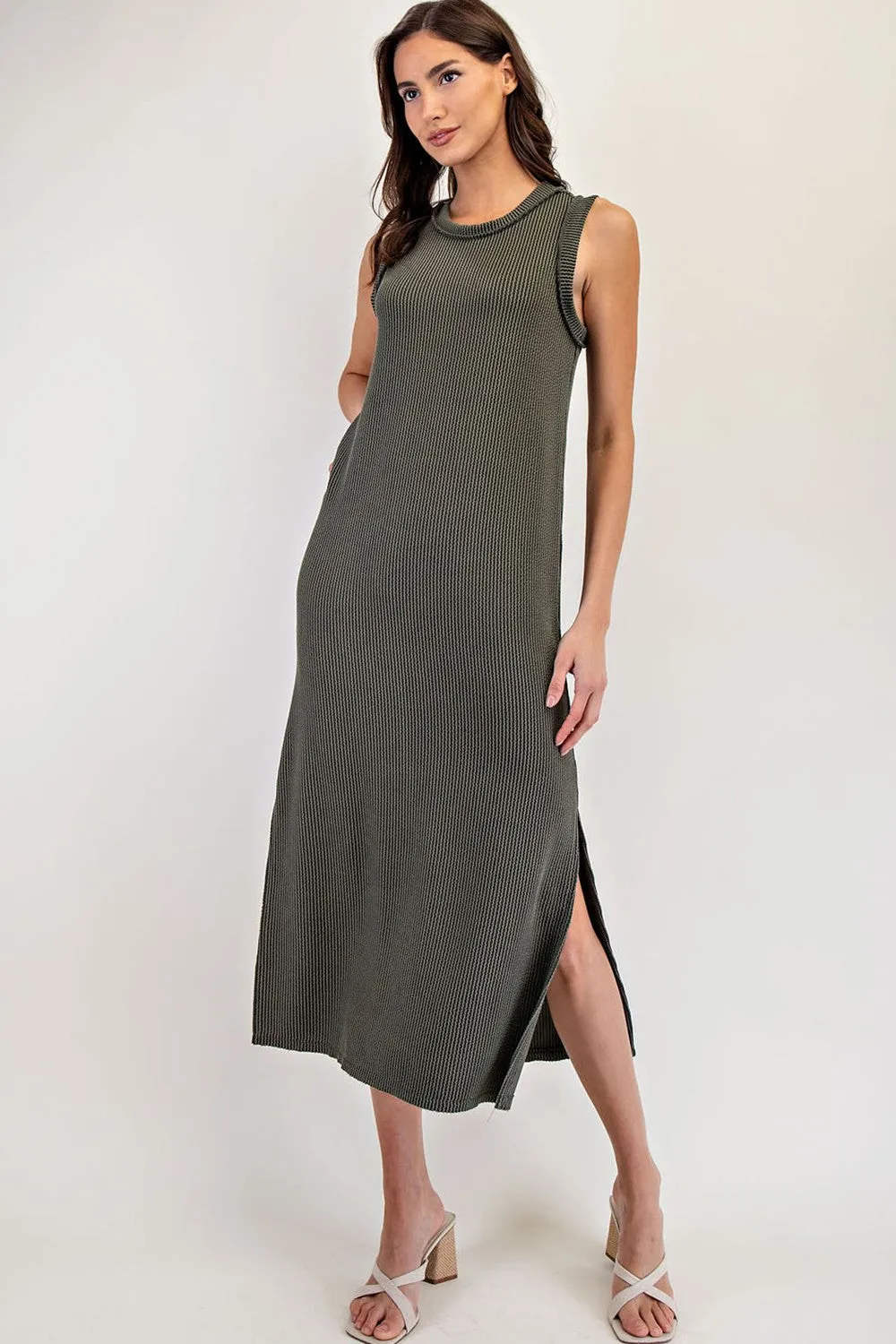 Olive Ribbed Sleeveless Side Slit Maternity Midi Dress sold by Pinkblush product image thumbnail 4