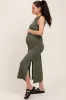 Olive Ribbed Sleeveless Side Slit Maternity Midi Dress sold by Pinkblush