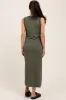 Olive Ribbed Sleeveless Side Slit Maternity Midi Dress sold by Pinkblush