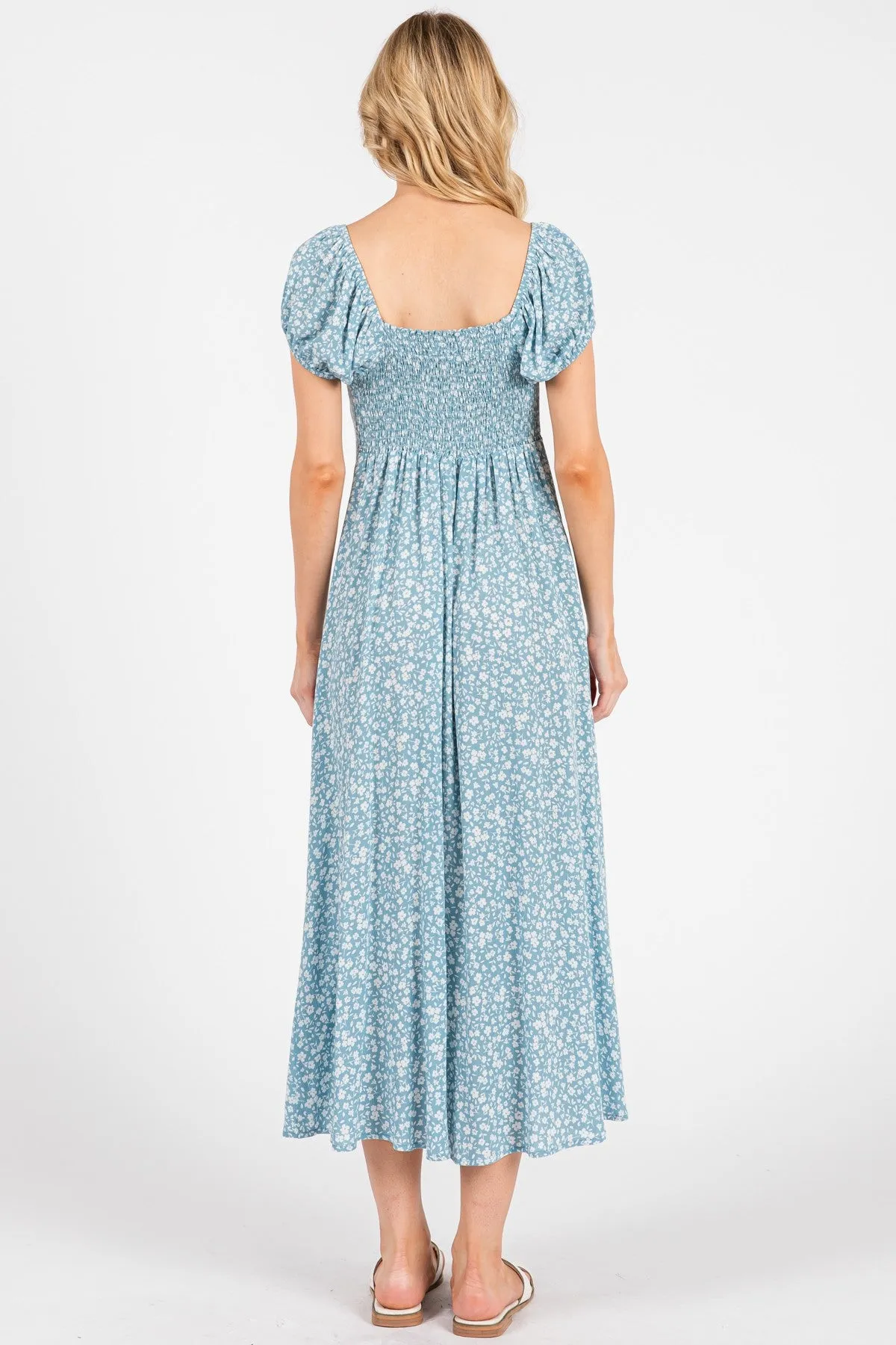 Light Blue Floral V-Neck Button Down Midi Dress sold by Pinkblush product image thumbnail 4