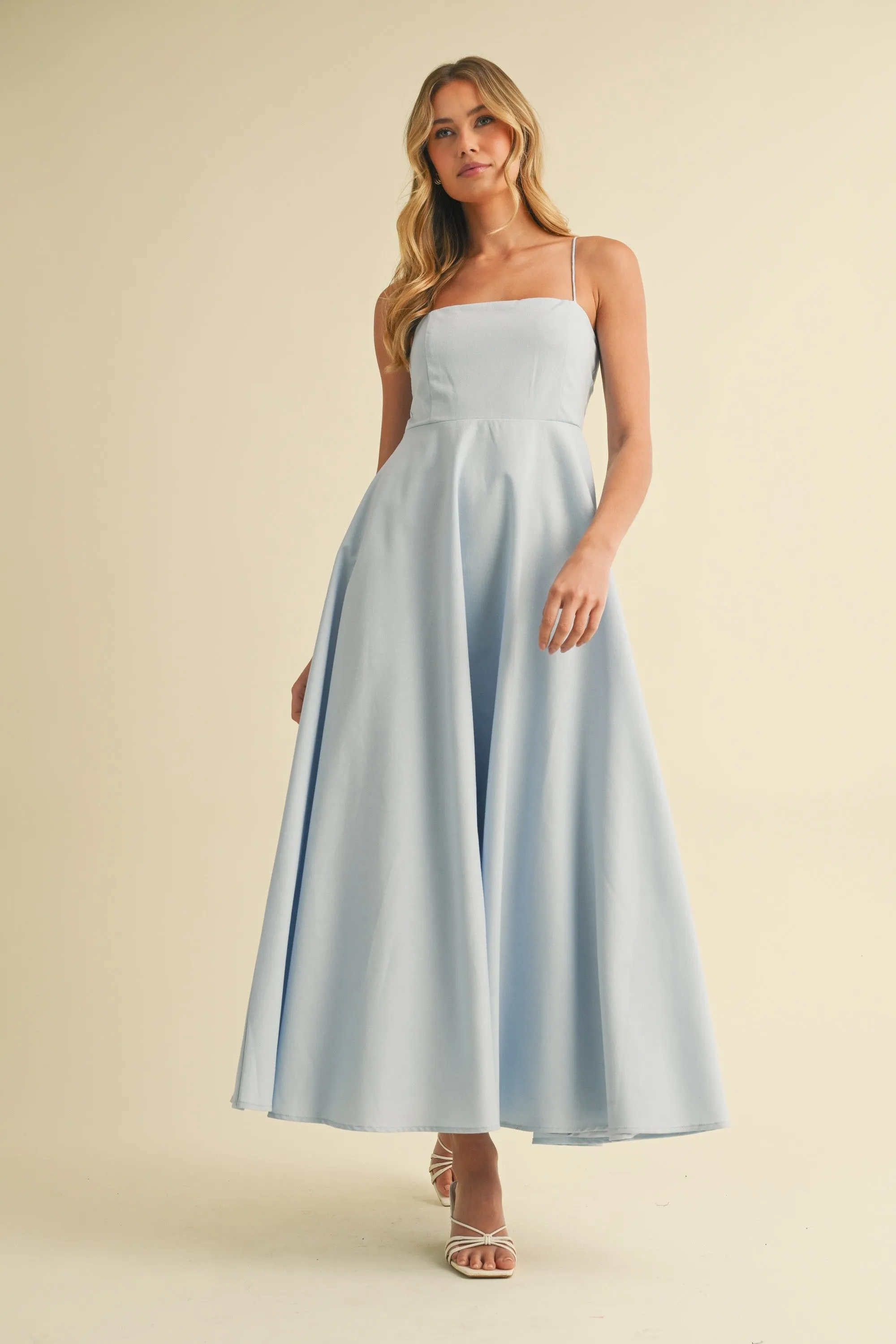 Light Blue Linen A-Line Flared Midi Dress sold by Pinkblush product image thumbnail 4