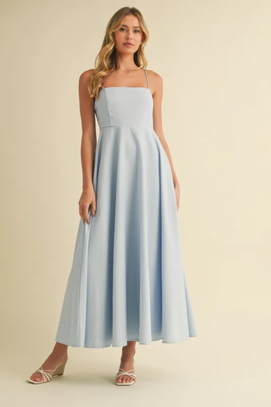 Light Blue Linen A-Line Flared Midi Dress sold by Pinkblush