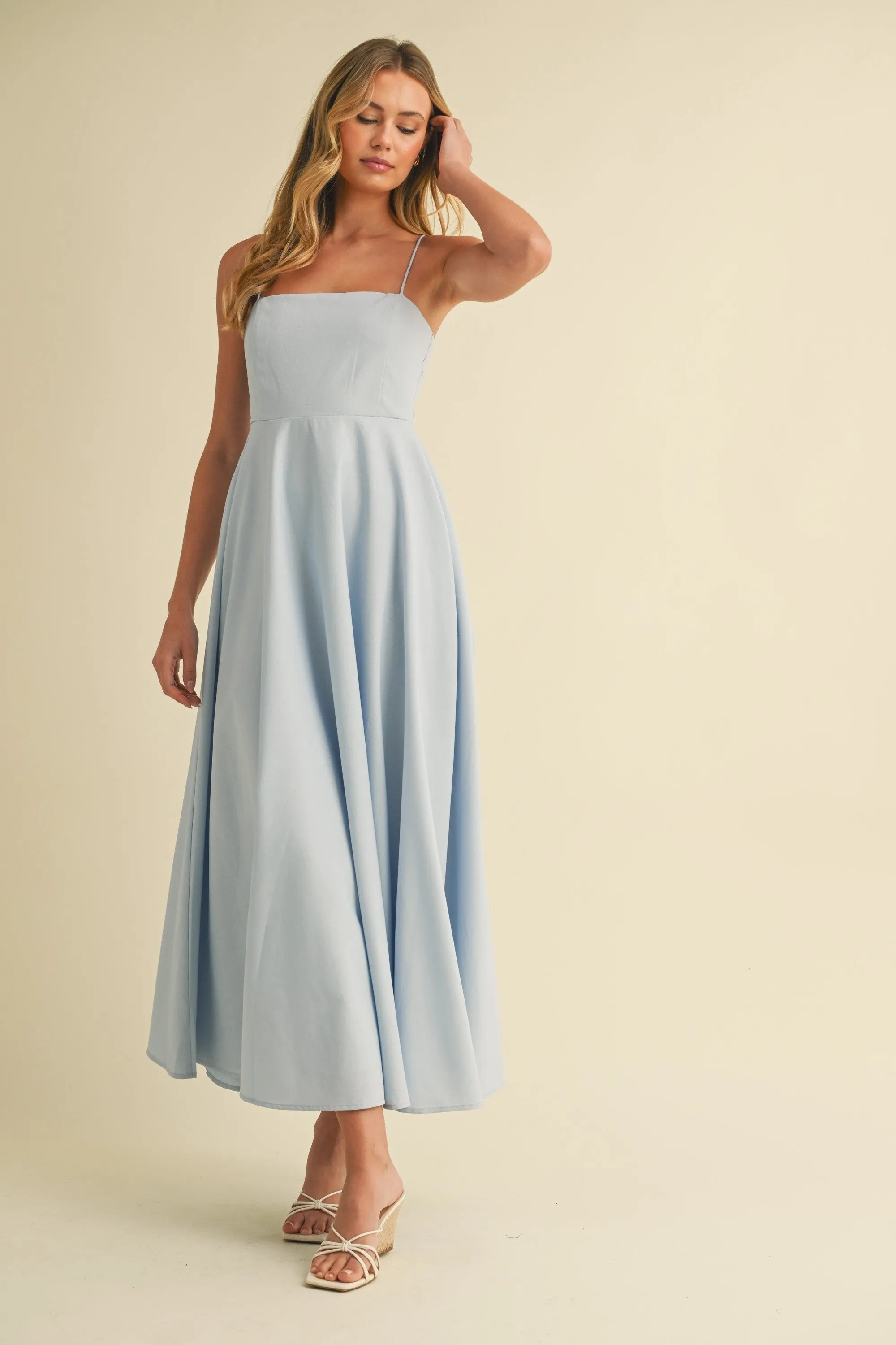 Light Blue Linen A-Line Flared Midi Dress sold by Pinkblush product image thumbnail 2