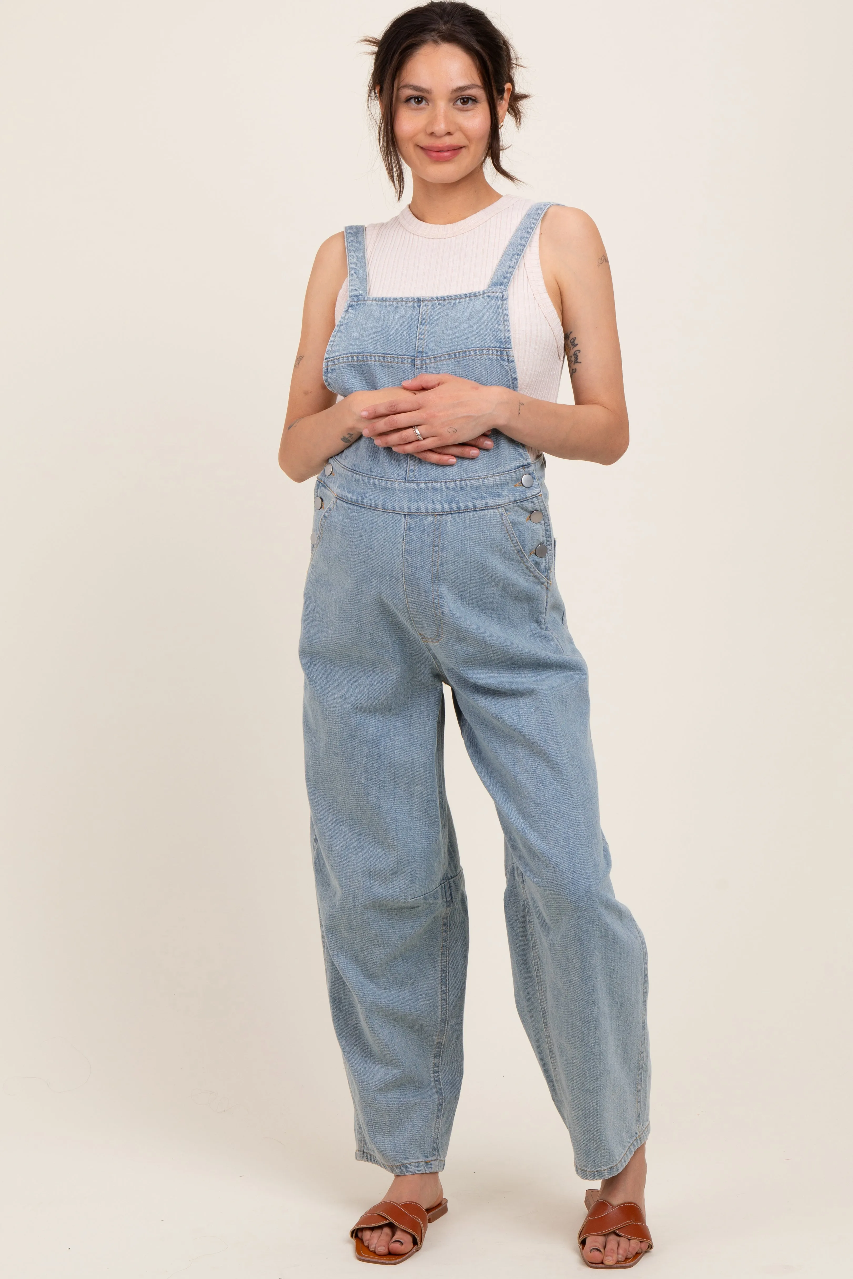 Light Blue Washed Maternity Denim Overalls sold by Pinkblush product image thumbnail 2
