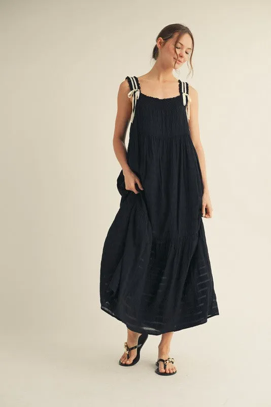 Black Bow Tie Accent Tiered Maxi Dress sold by Pinkblush product image thumbnail 2