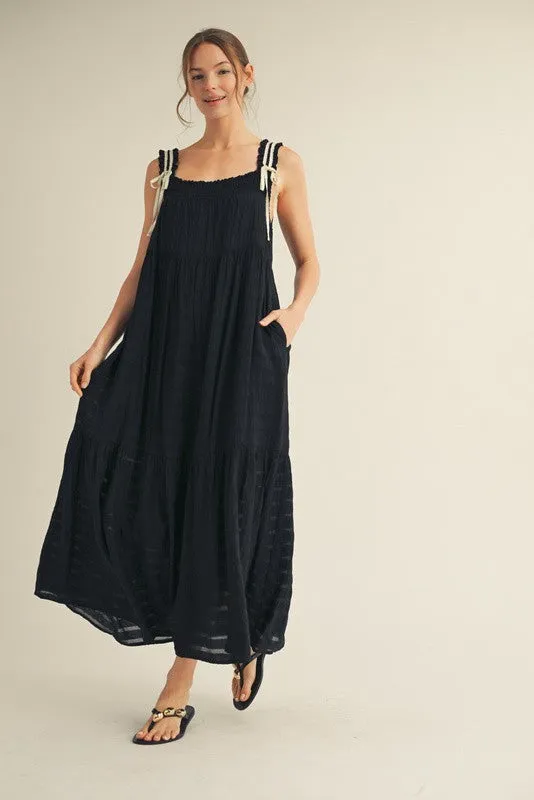 Black Bow Tie Accent Tiered Maxi Dress sold by Pinkblush product image thumbnail 3