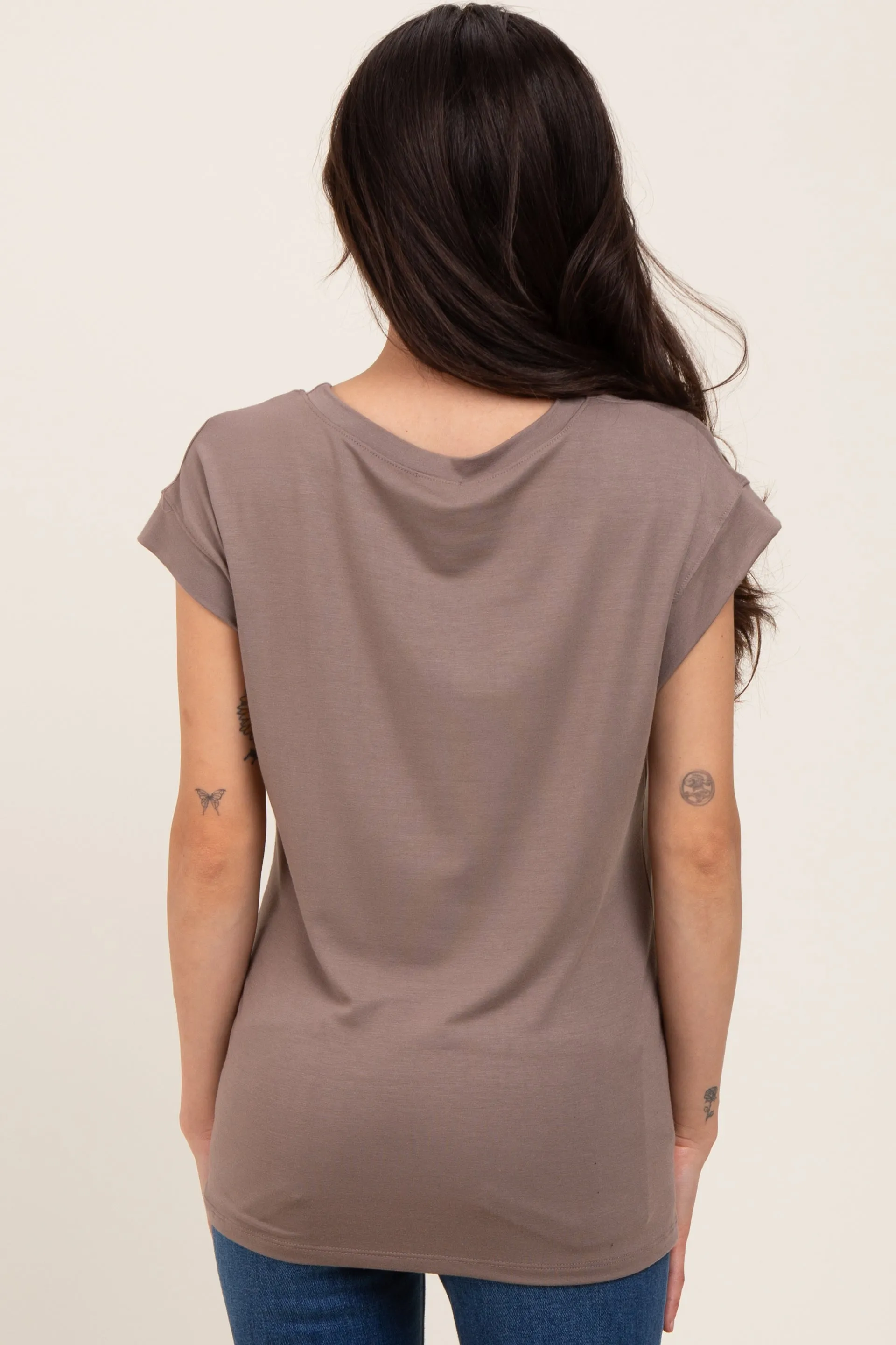 Taupe Crew Neck Maternity Muscle Tee sold by Pinkblush product image thumbnail 3