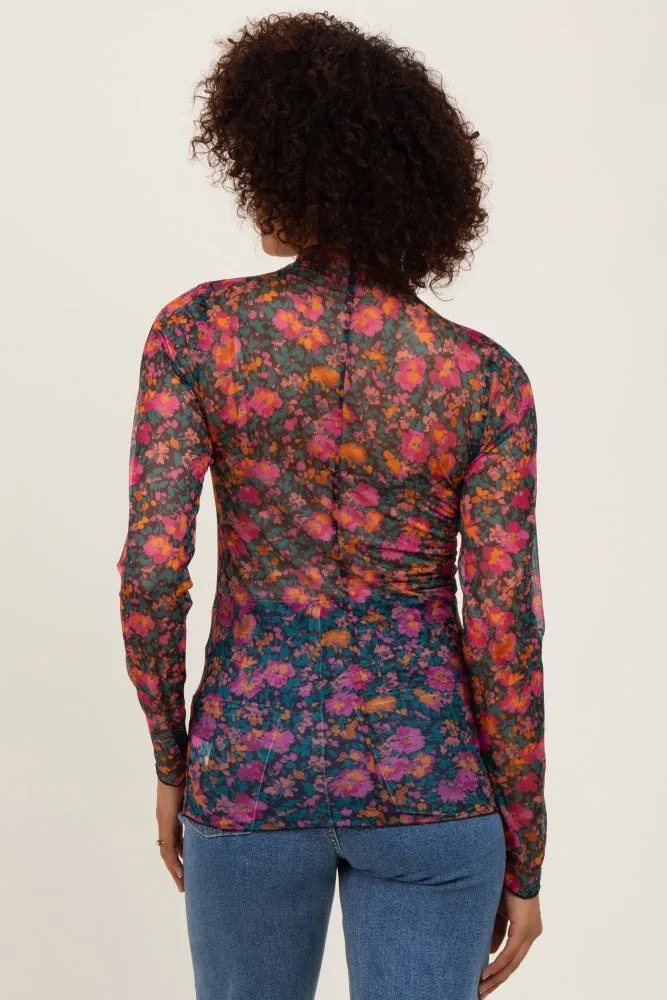 Black Floral Mesh Long Sleeve Turtle Neck Top sold by Pinkblush product image thumbnail 4