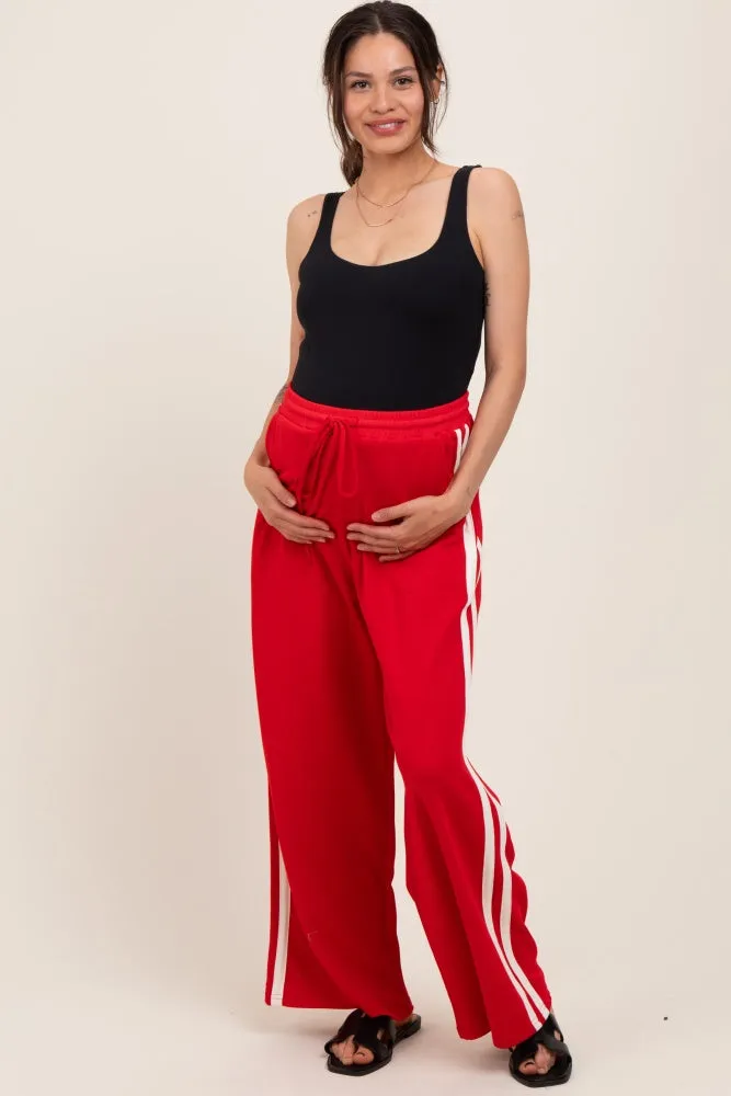 Red Terry Side Stripe Maternity Drawstring Pants sold by Pinkblush