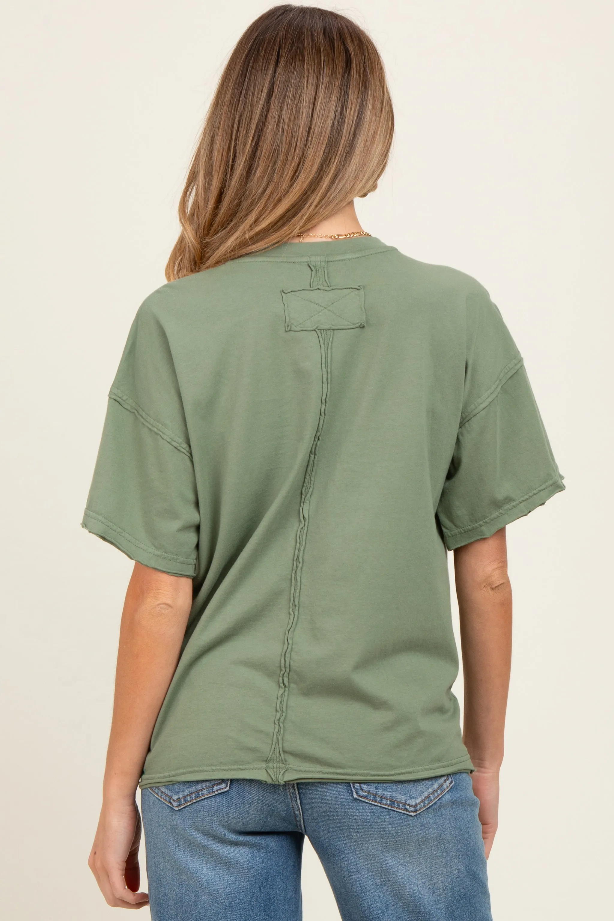 Olive Boxy Raw Edge Maternity Short Sleeve Tee sold by Pinkblush product image thumbnail 3