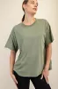 Olive Boxy Raw Edge Maternity Short Sleeve Tee sold by Pinkblush