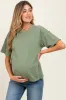 Olive Boxy Raw Edge Maternity Short Sleeve Tee sold by Pinkblush