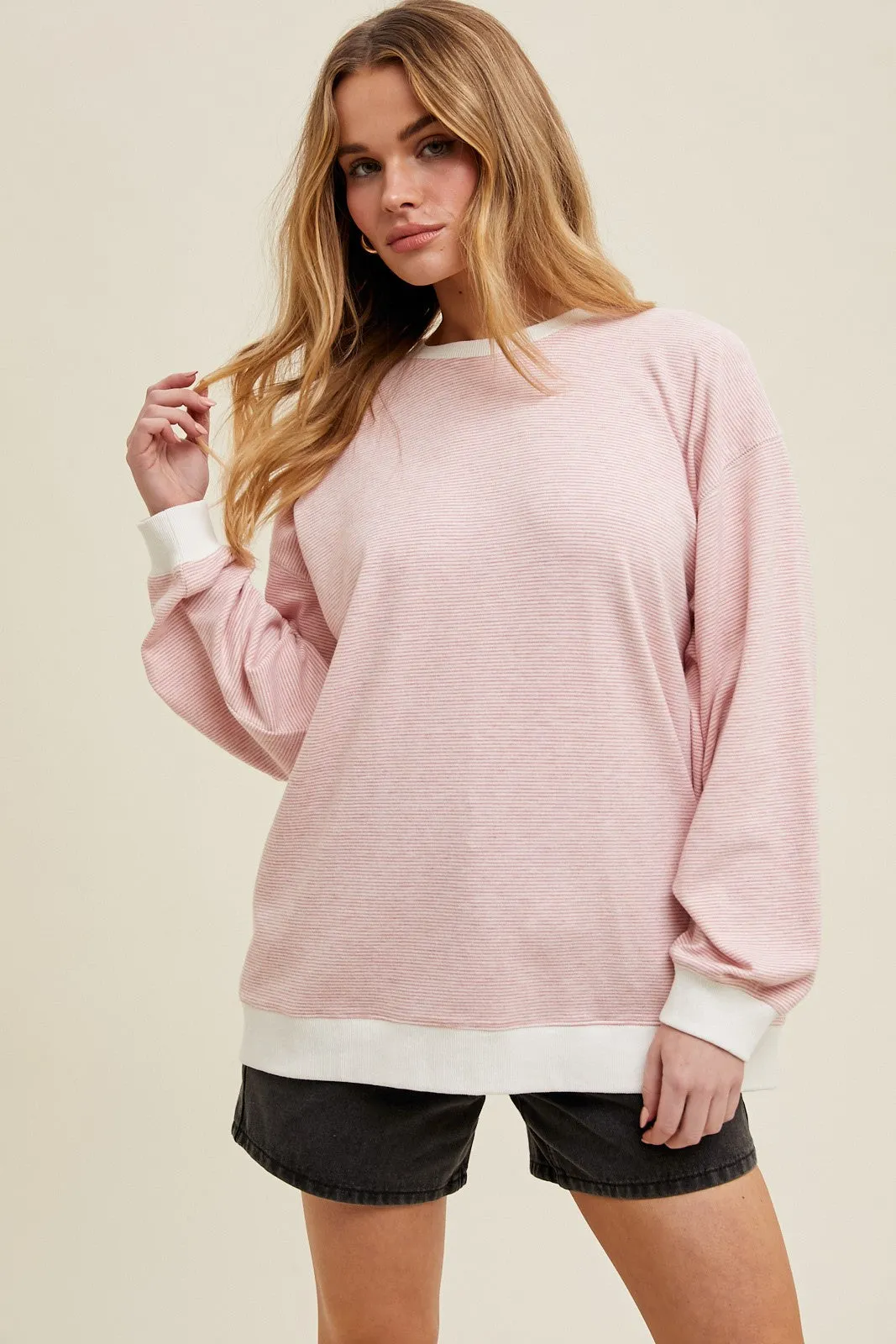 Light Pink Striped Pullover Top sold by Pinkblush