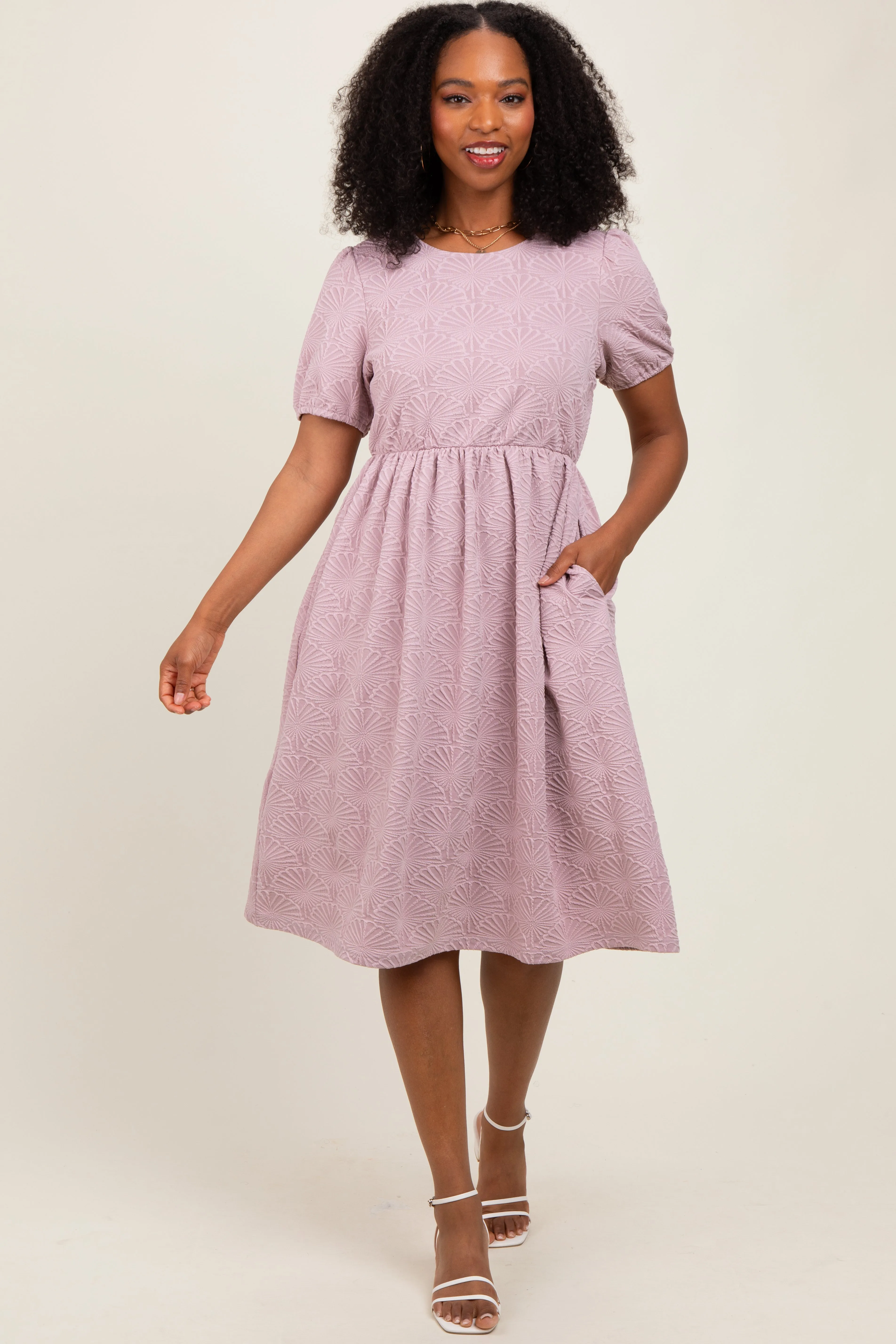 Lavender Textured Knit Maternity Midi Dress sold by Pinkblush product image thumbnail 4