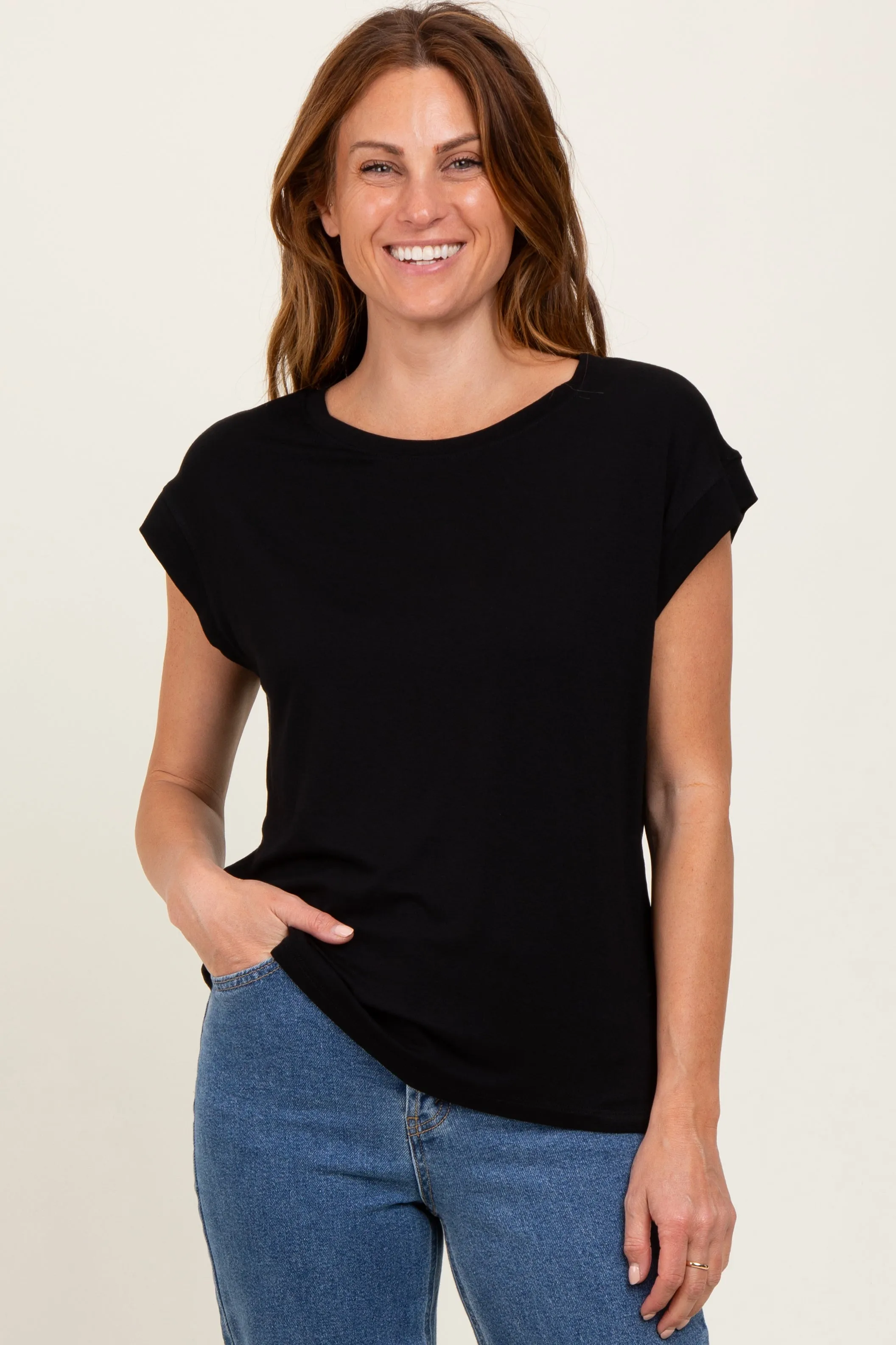 Black Crew Neck Maternity Muscle Tee sold by Pinkblush product image thumbnail 4
