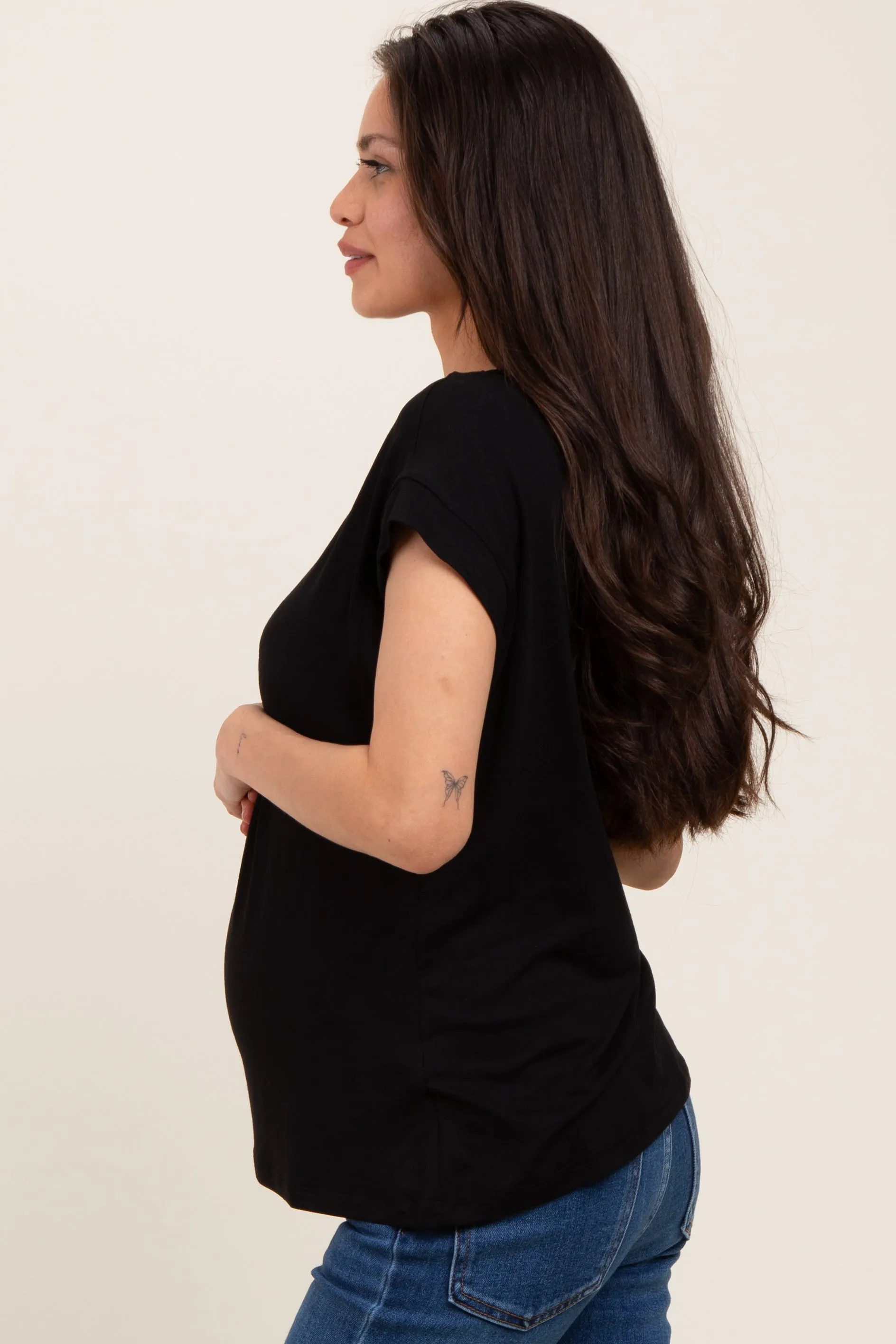 Black Crew Neck Maternity Muscle Tee sold by Pinkblush product image thumbnail 2
