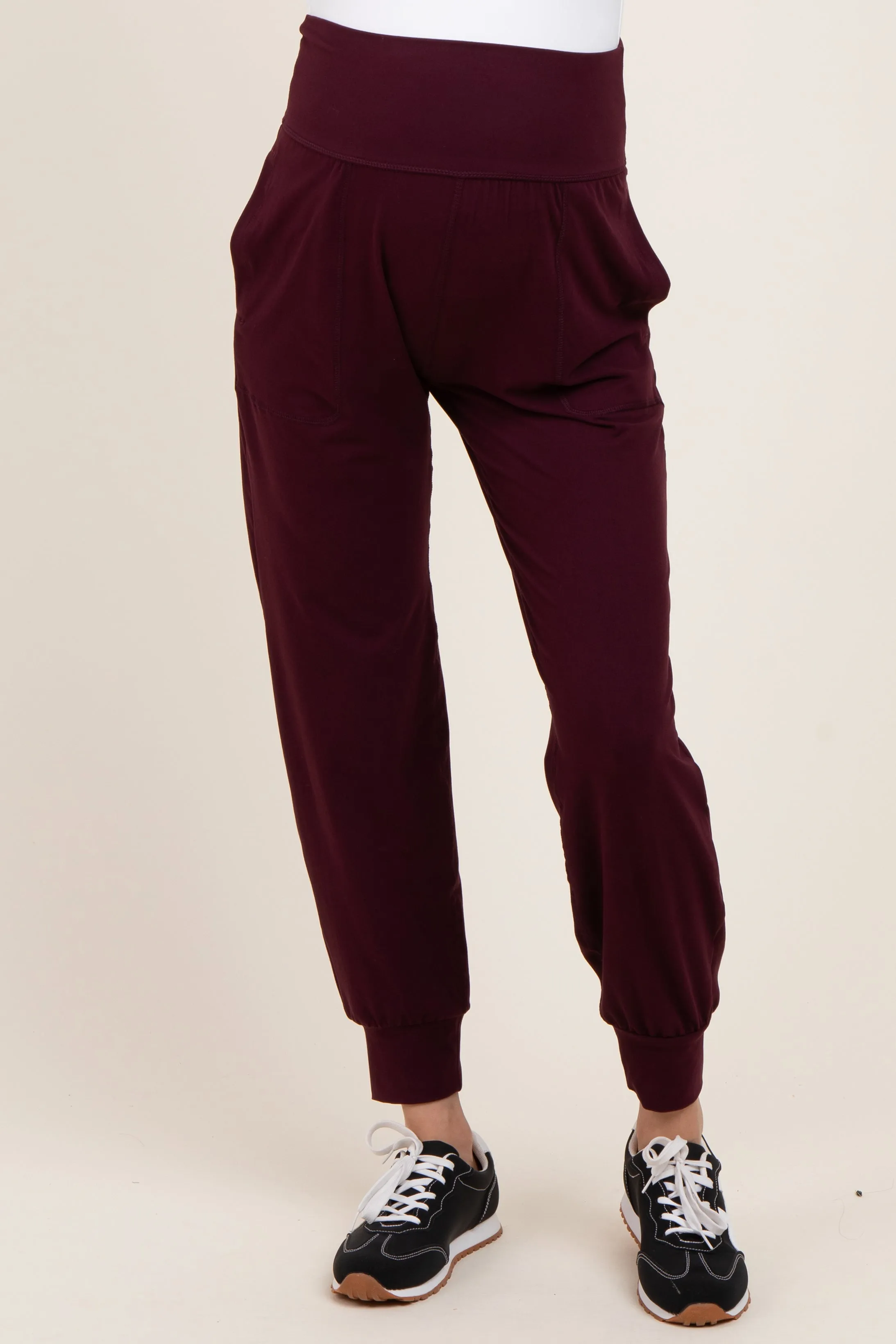 Burgundy Maternity Joggers sold by Pinkblush product image thumbnail 2