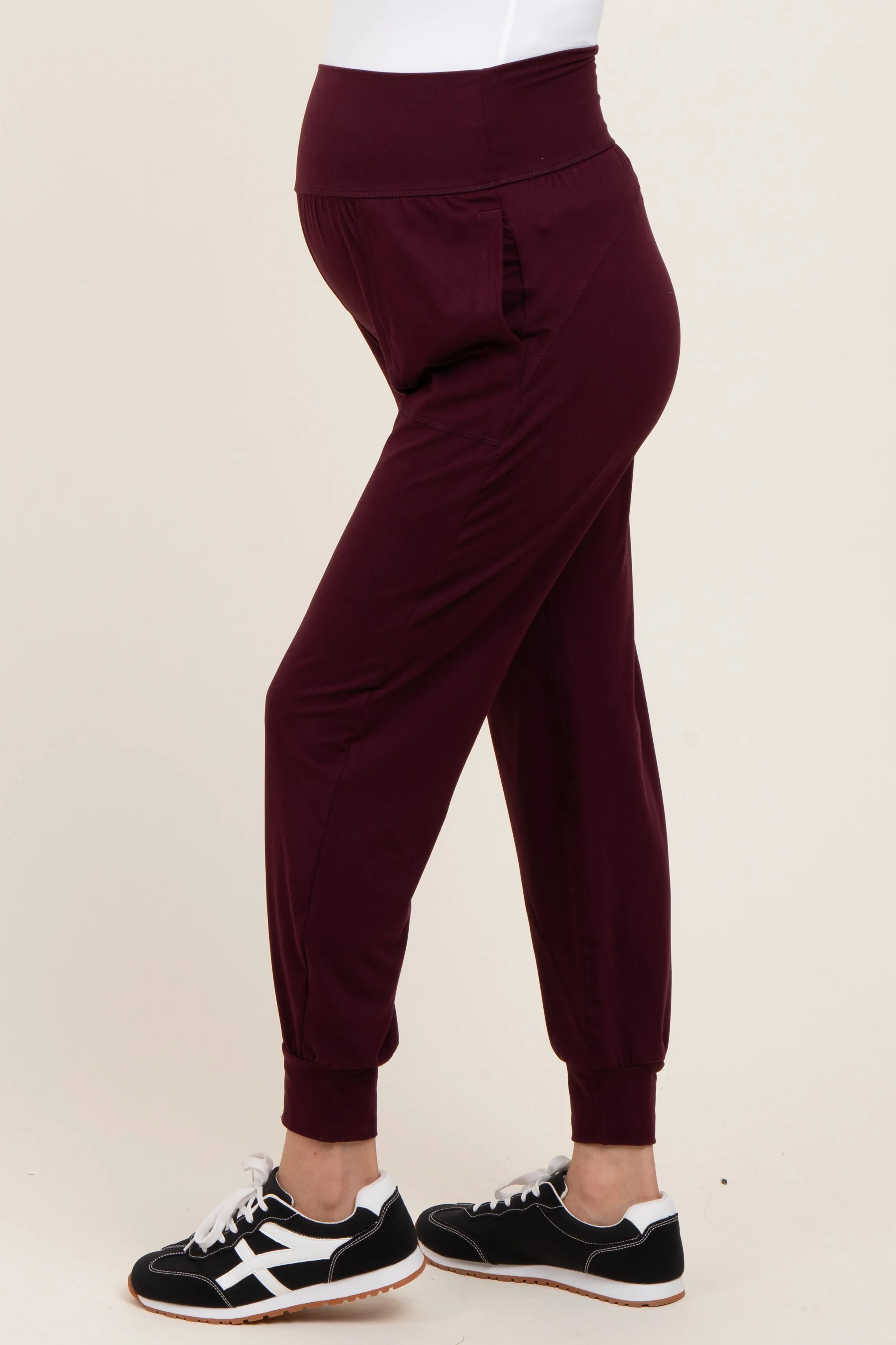 Burgundy Maternity Joggers sold by Pinkblush product image thumbnail 3