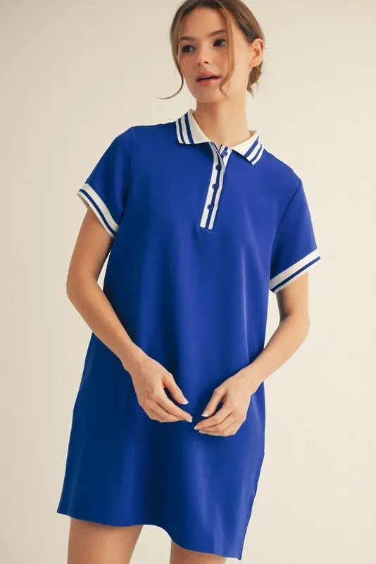 Royal Blue Sporty Polo Dress sold by Pinkblush