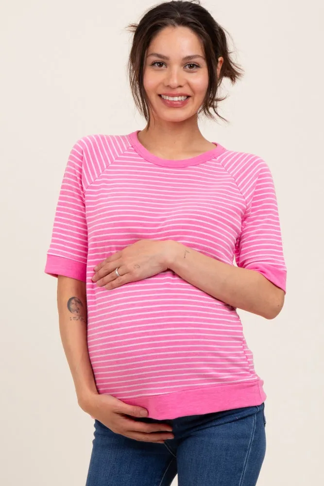 Pink Terry Striped Raglan Sleeve Maternity Top sold by Pinkblush
