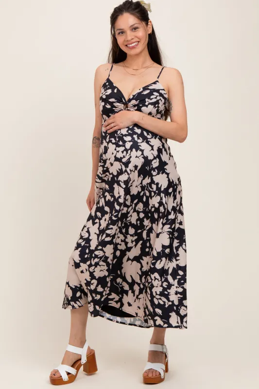 Black Floral Keyhole Detail Maternity Maxi Dress sold by Pinkblush