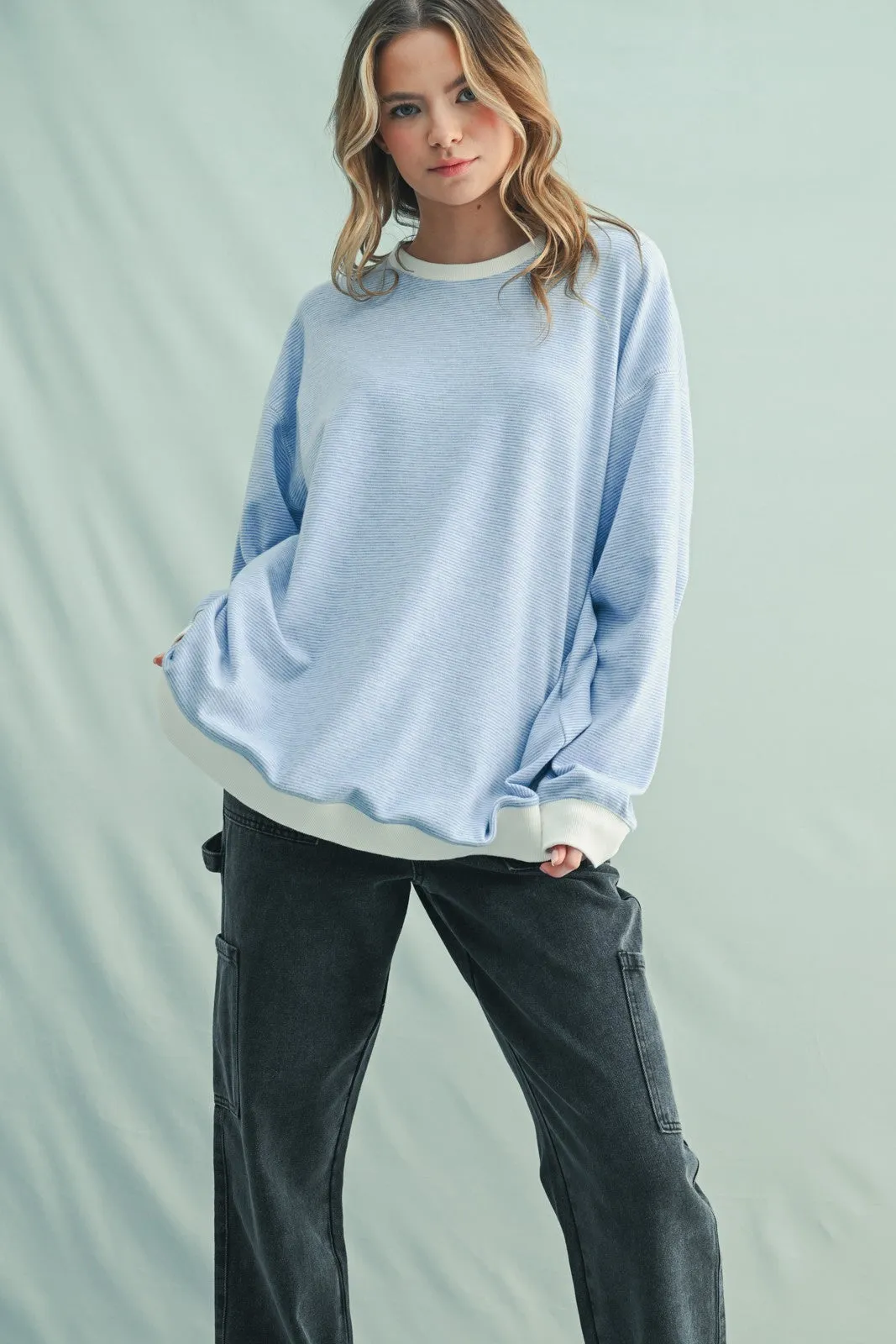 Blue Striped Pullover Top sold by Pinkblush