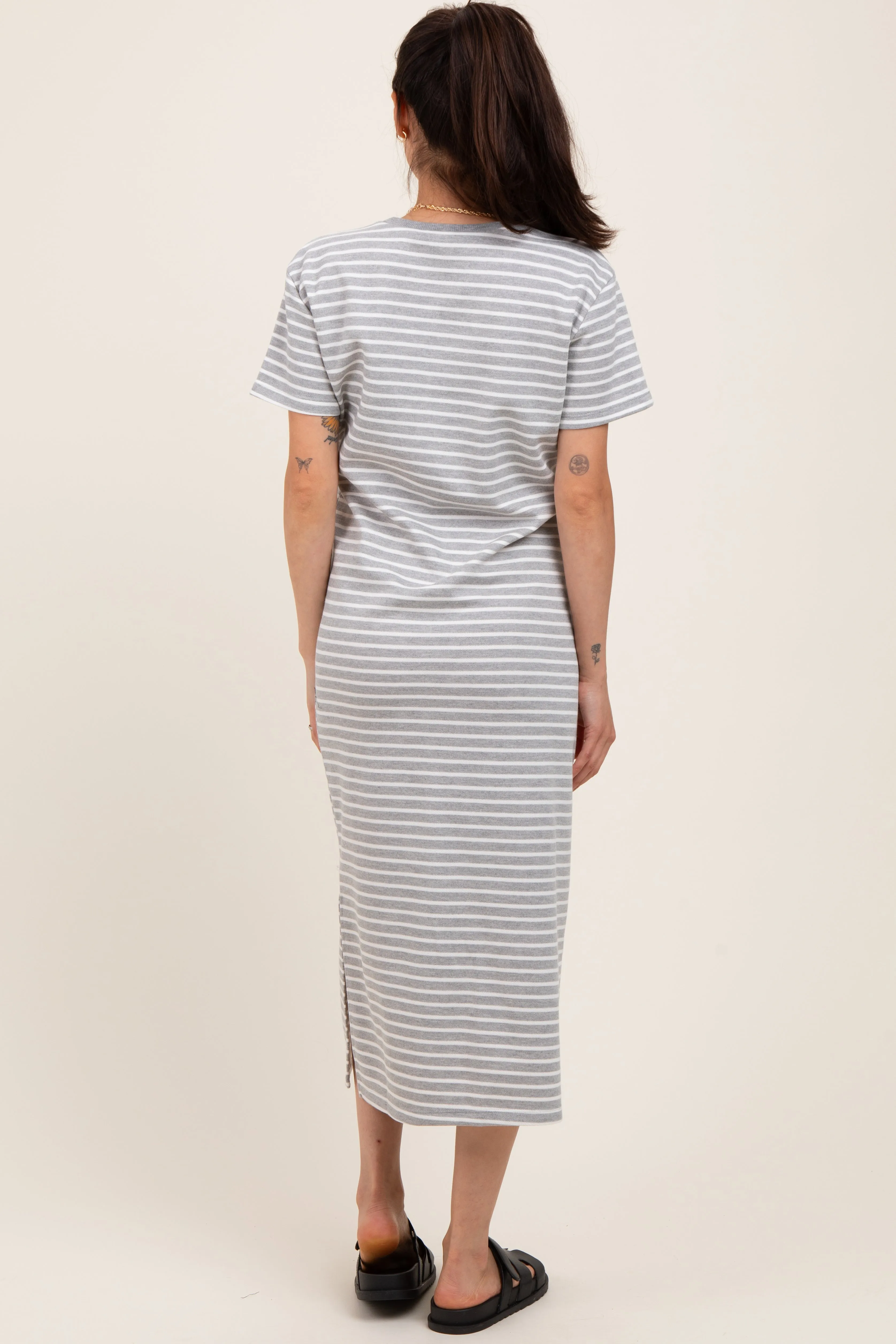 Heather Grey Striped Short Sleeve Maternity T-Shirt Midi Dress sold by Pinkblush product image thumbnail 2