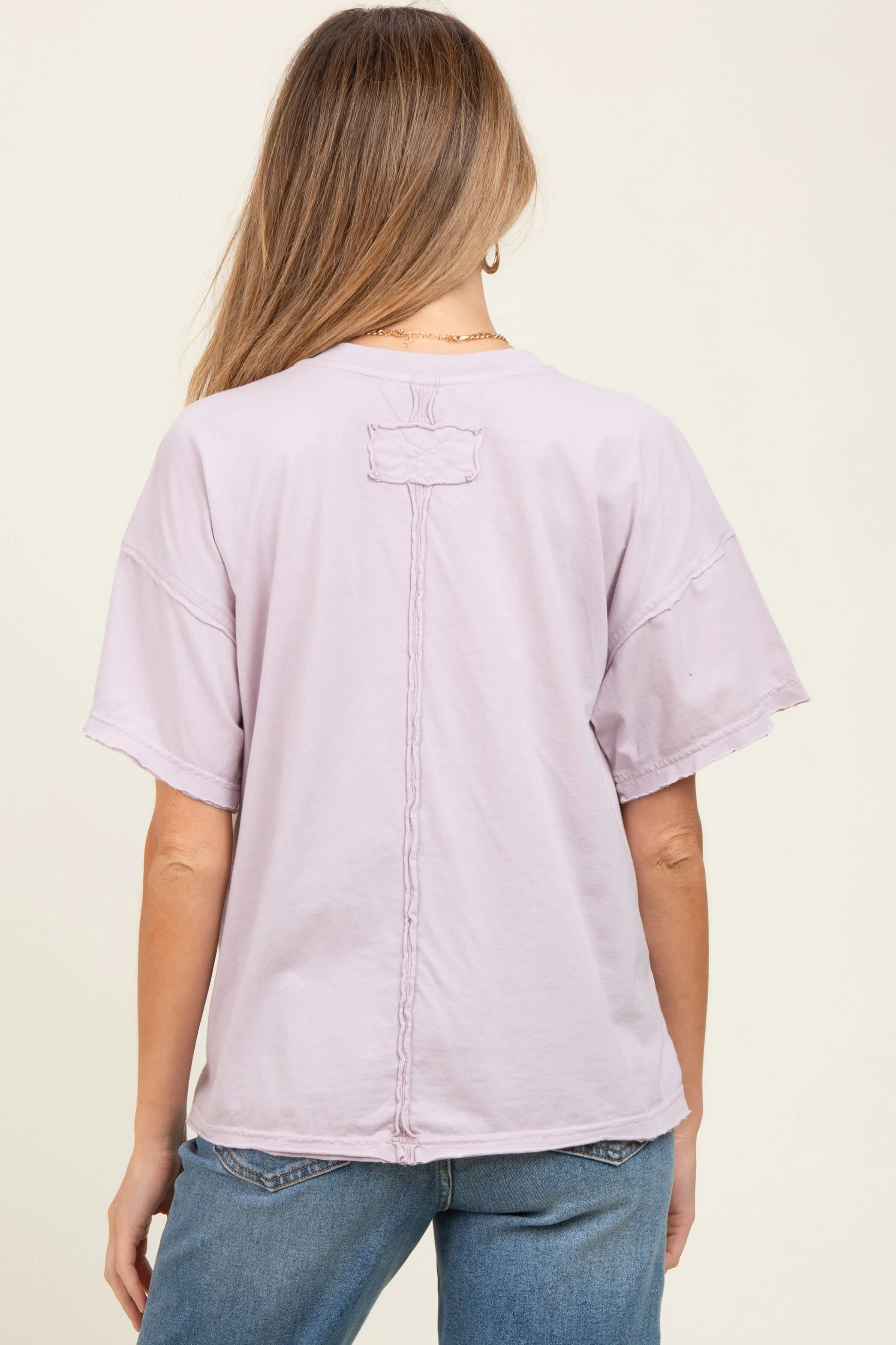 Lavender Boxy Raw Edge Maternity Short Sleeve Tee sold by Pinkblush product image thumbnail 3