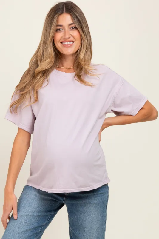 Lavender Boxy Raw Edge Maternity Short Sleeve Tee sold by Pinkblush
