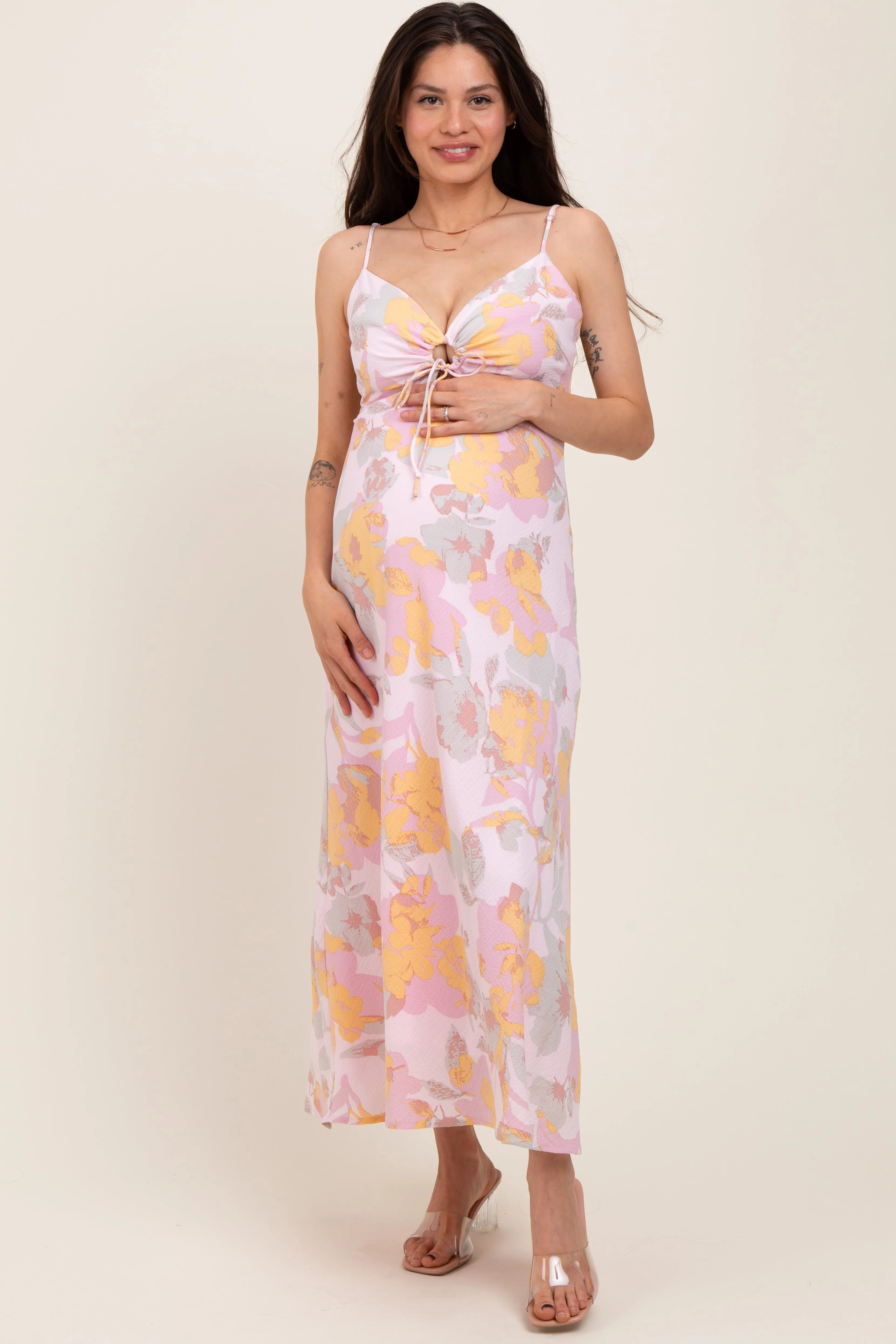Light Pink Floral Keyhole Detail Maternity Maxi Dress sold by Pinkblush