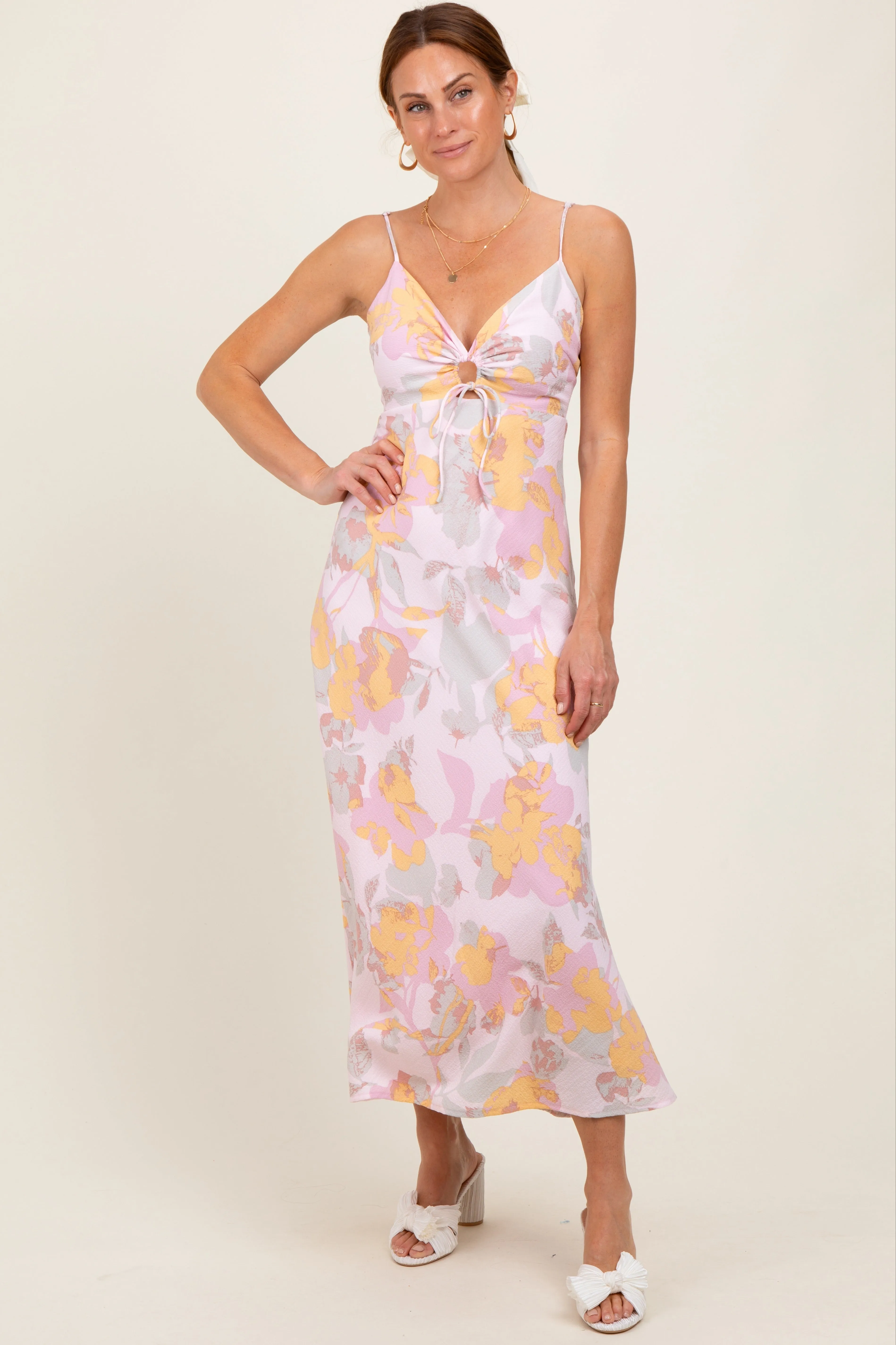 Light Pink Floral Keyhole Detail Maternity Maxi Dress sold by Pinkblush product image thumbnail 3