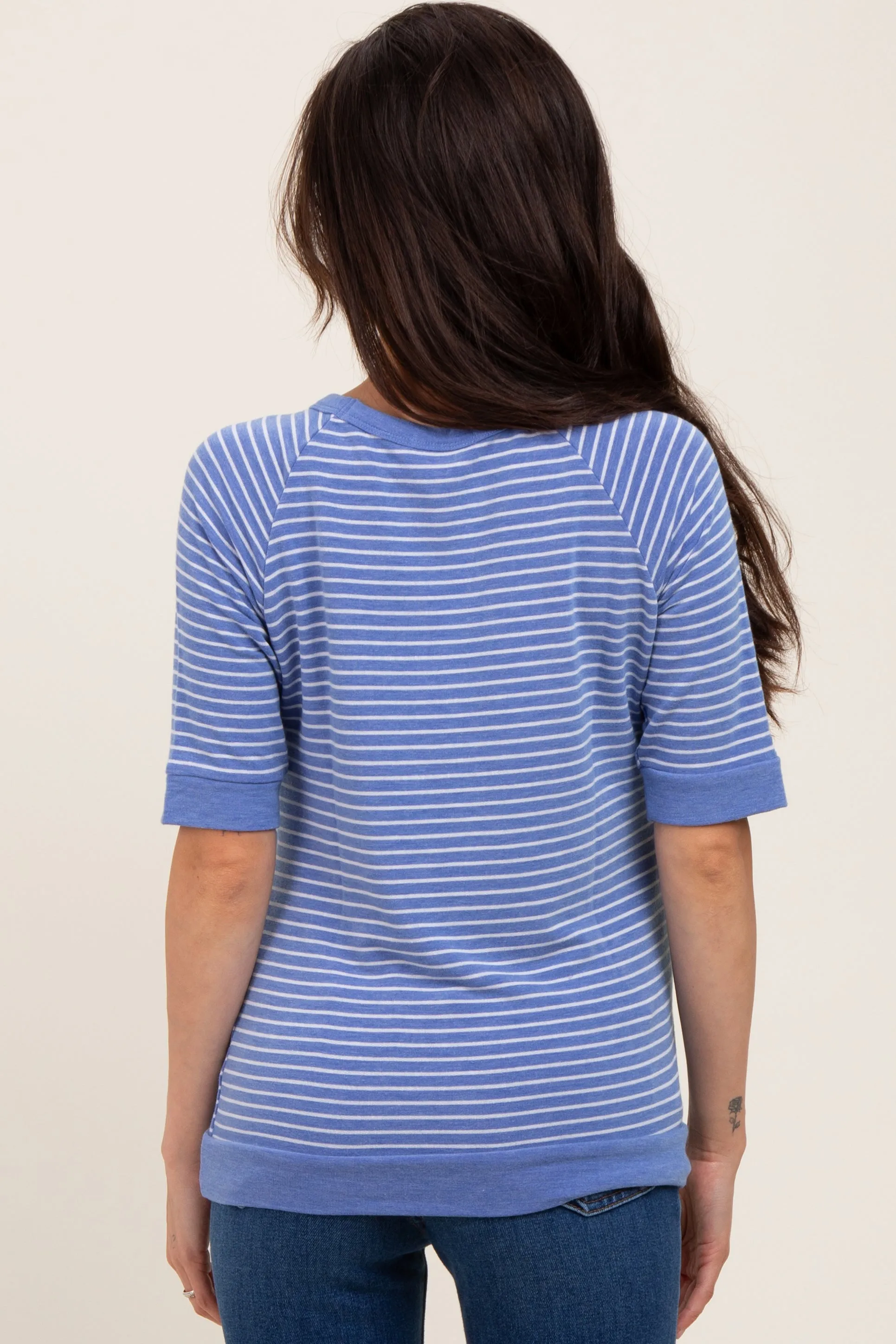 Blue Terry Striped Raglan Sleeve Maternity Top sold by Pinkblush product image thumbnail 3