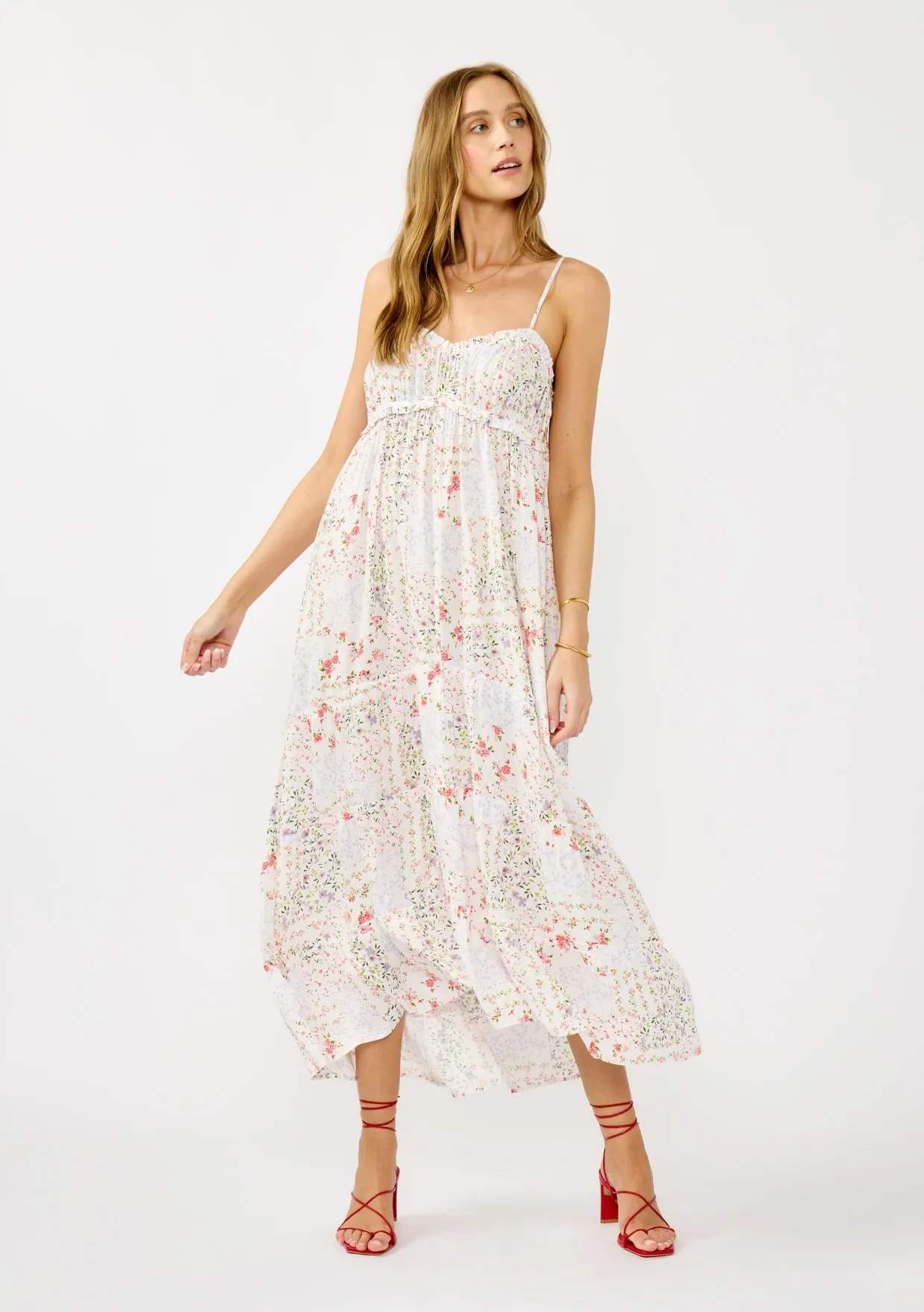 Ivory Floral Sleeveless Tiered Ruffle Detail Maxi Dress sold by Pinkblush product image thumbnail 2
