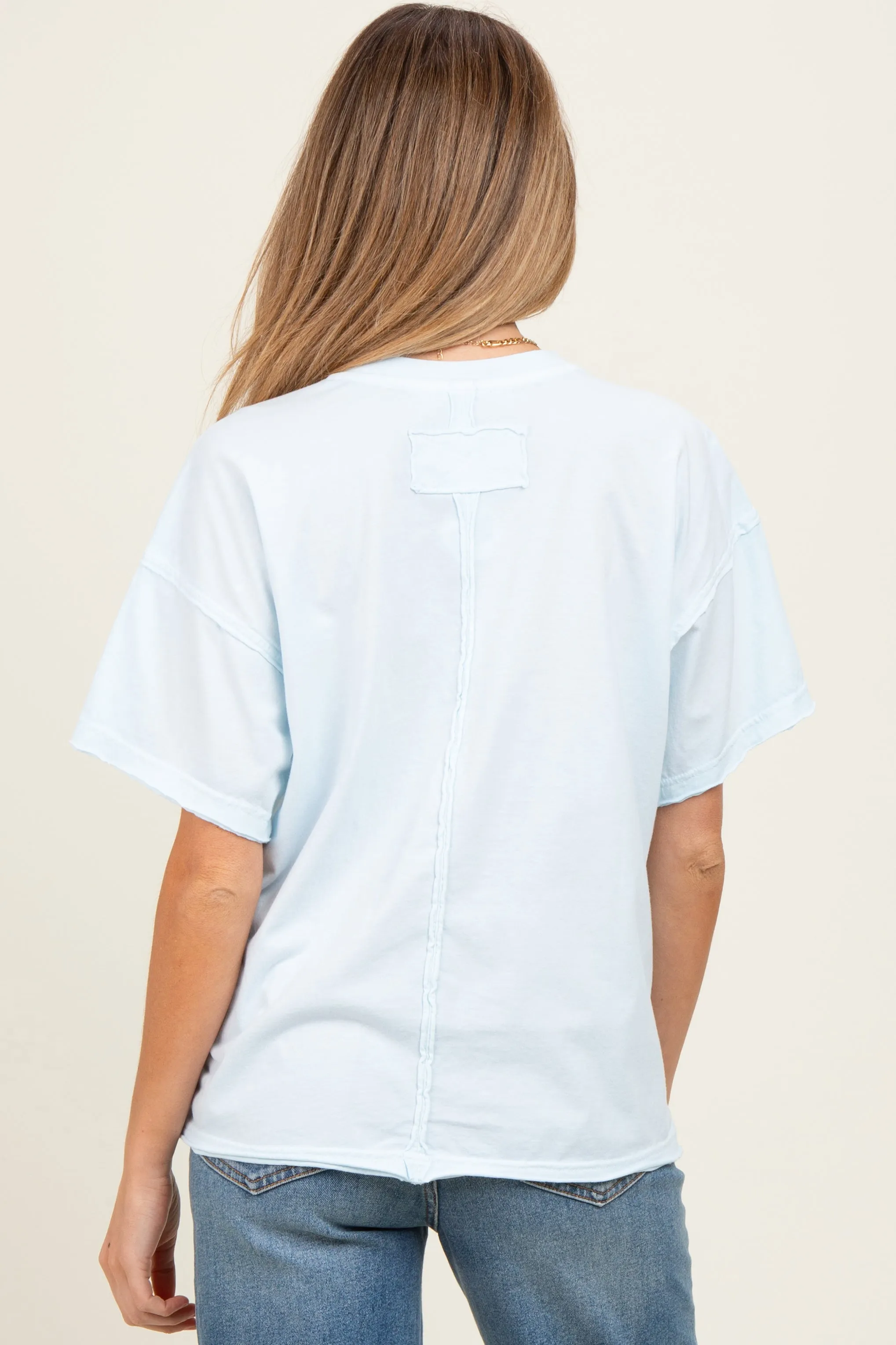 Light Blue Boxy Raw Edge Maternity Short Sleeve Tee sold by Pinkblush product image thumbnail 4