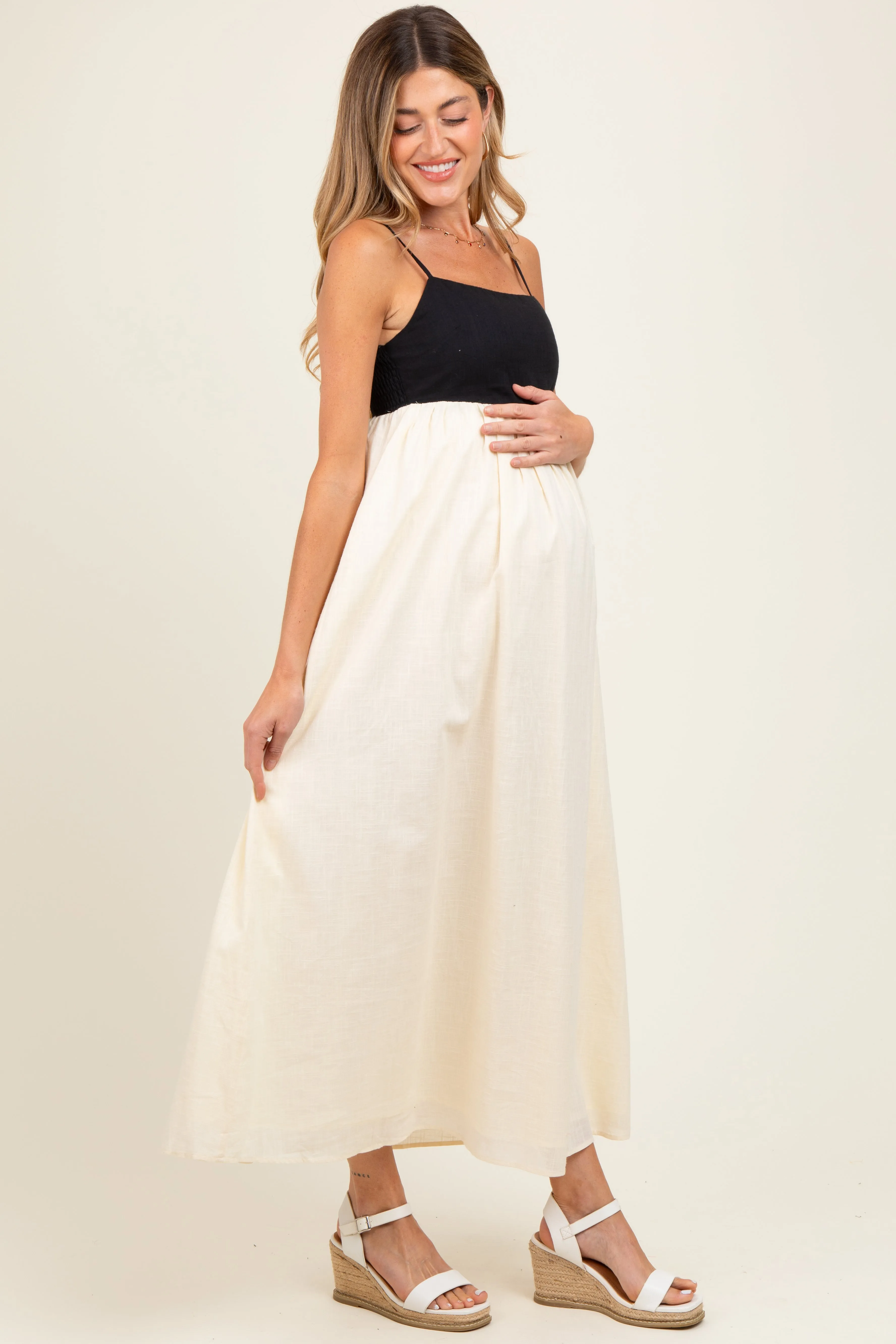 Cream Contrast Skirt Maternity Maxi Dress sold by Pinkblush product image thumbnail 2