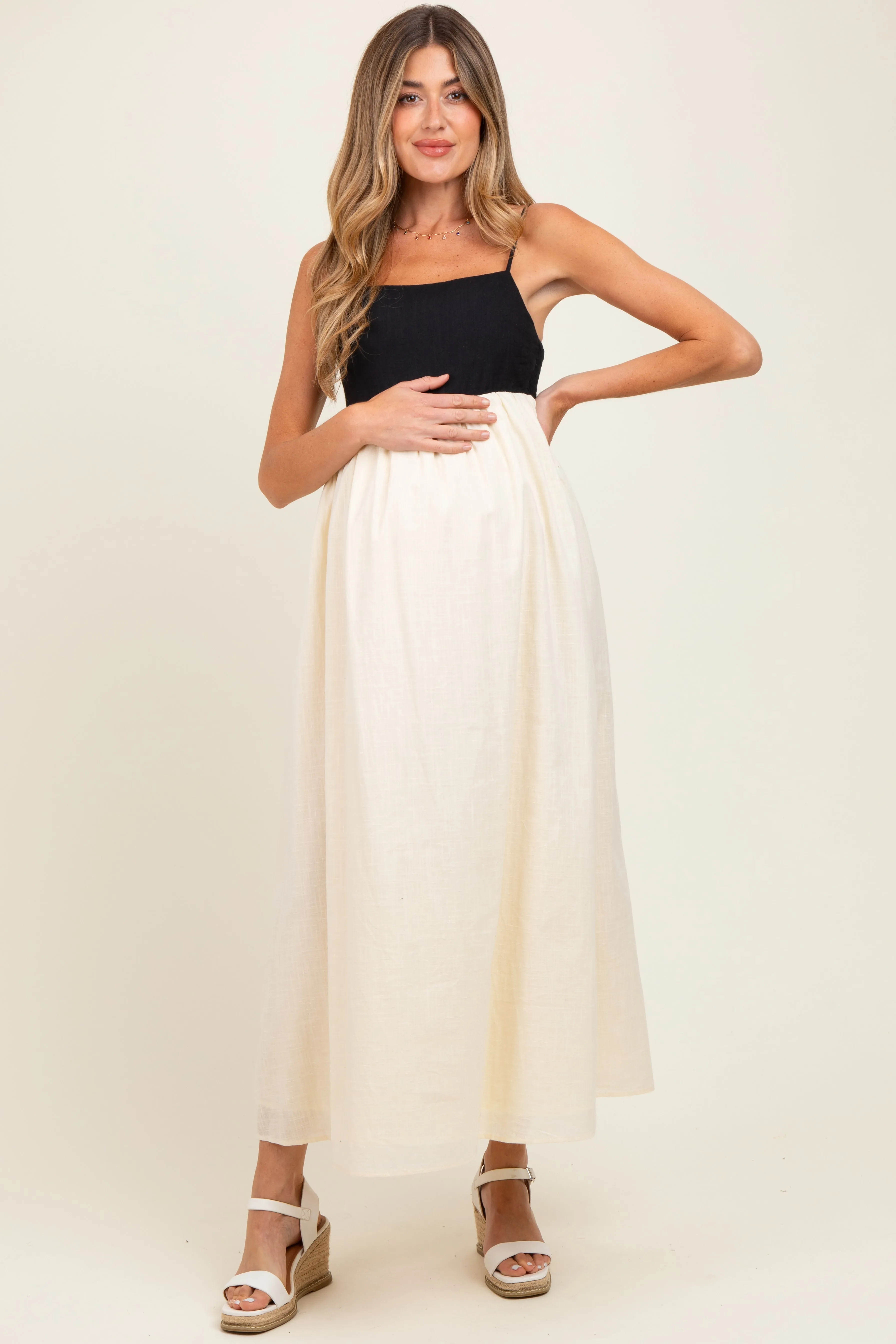 Cream Contrast Skirt Maternity Maxi Dress sold by Pinkblush product image thumbnail 3