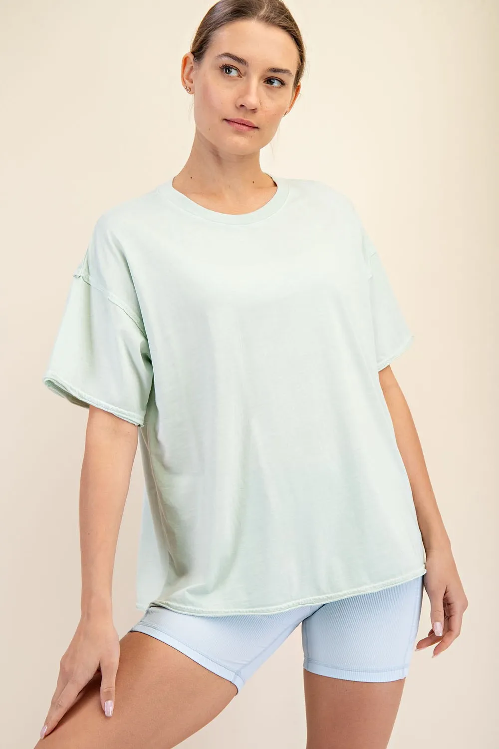Mint Boxy Raw Edge Maternity Short Sleeve Tee sold by Pinkblush product image thumbnail 3