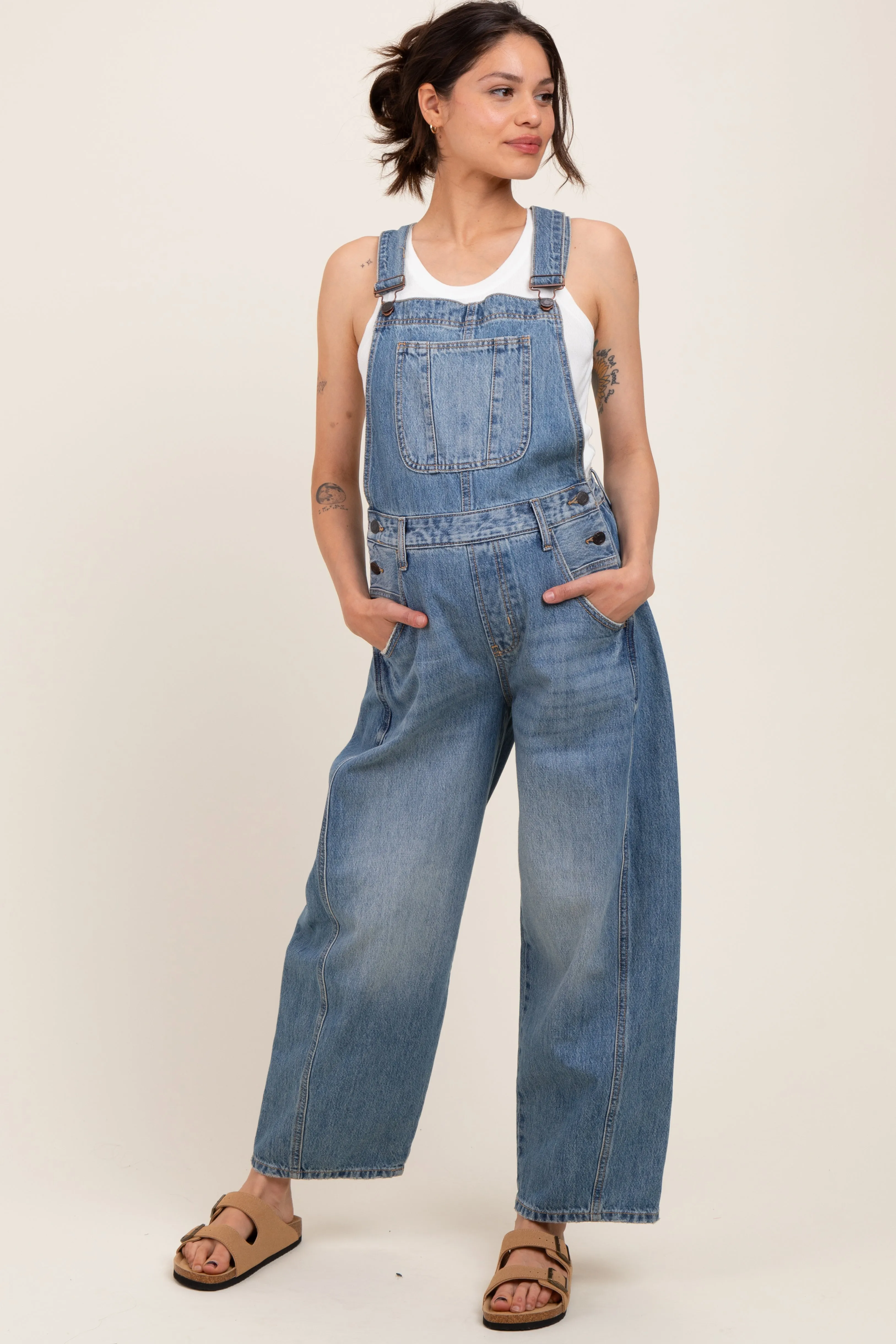 Blue Barrel Leg Maternity Overalls sold by Pinkblush