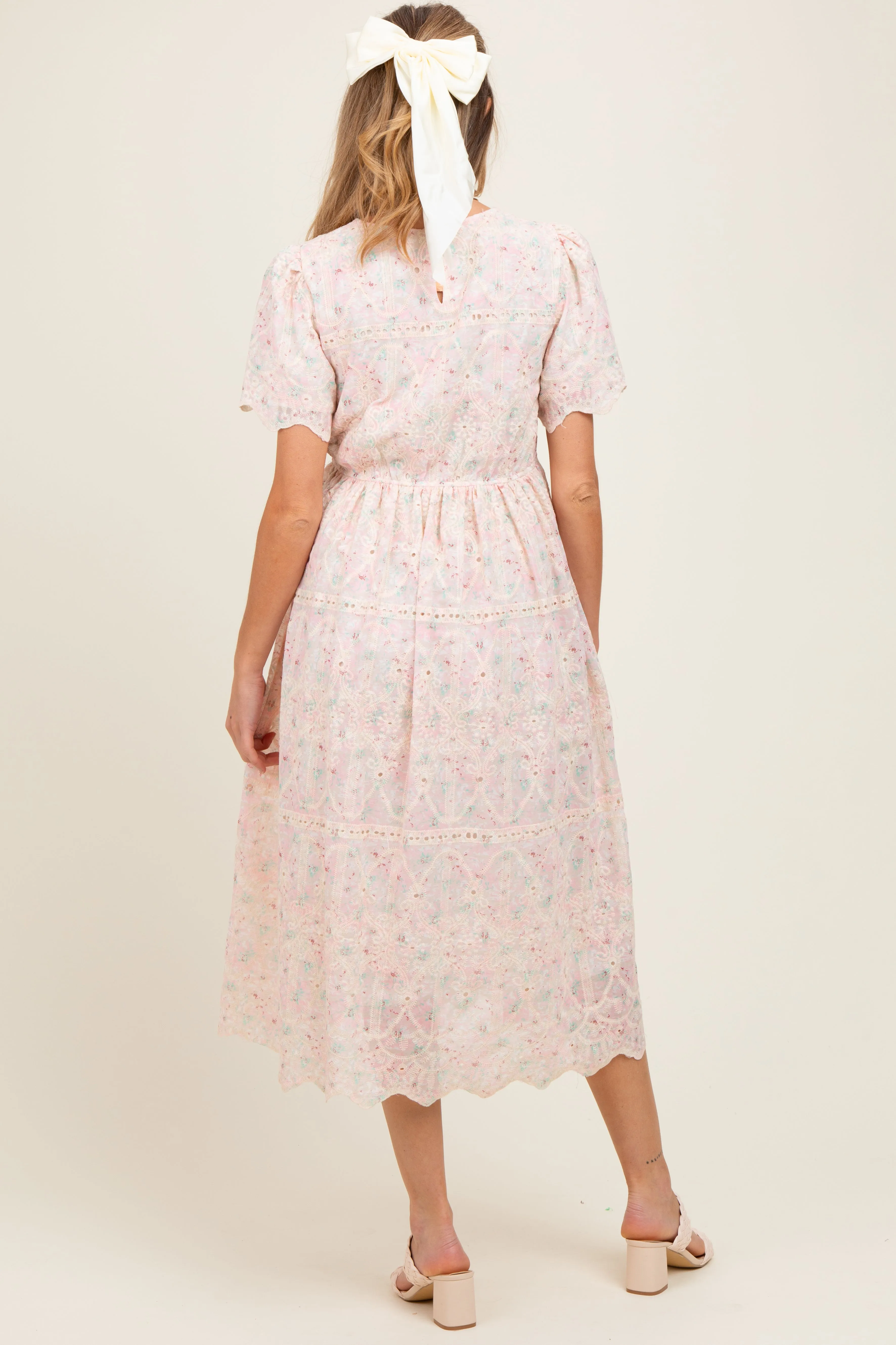 Light Pink Embroidered Chiffon Maternity Midi Dress sold by Pinkblush product image thumbnail 4