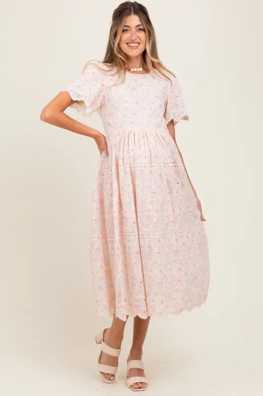 Light Pink Embroidered Chiffon Maternity Midi Dress sold by Pinkblush