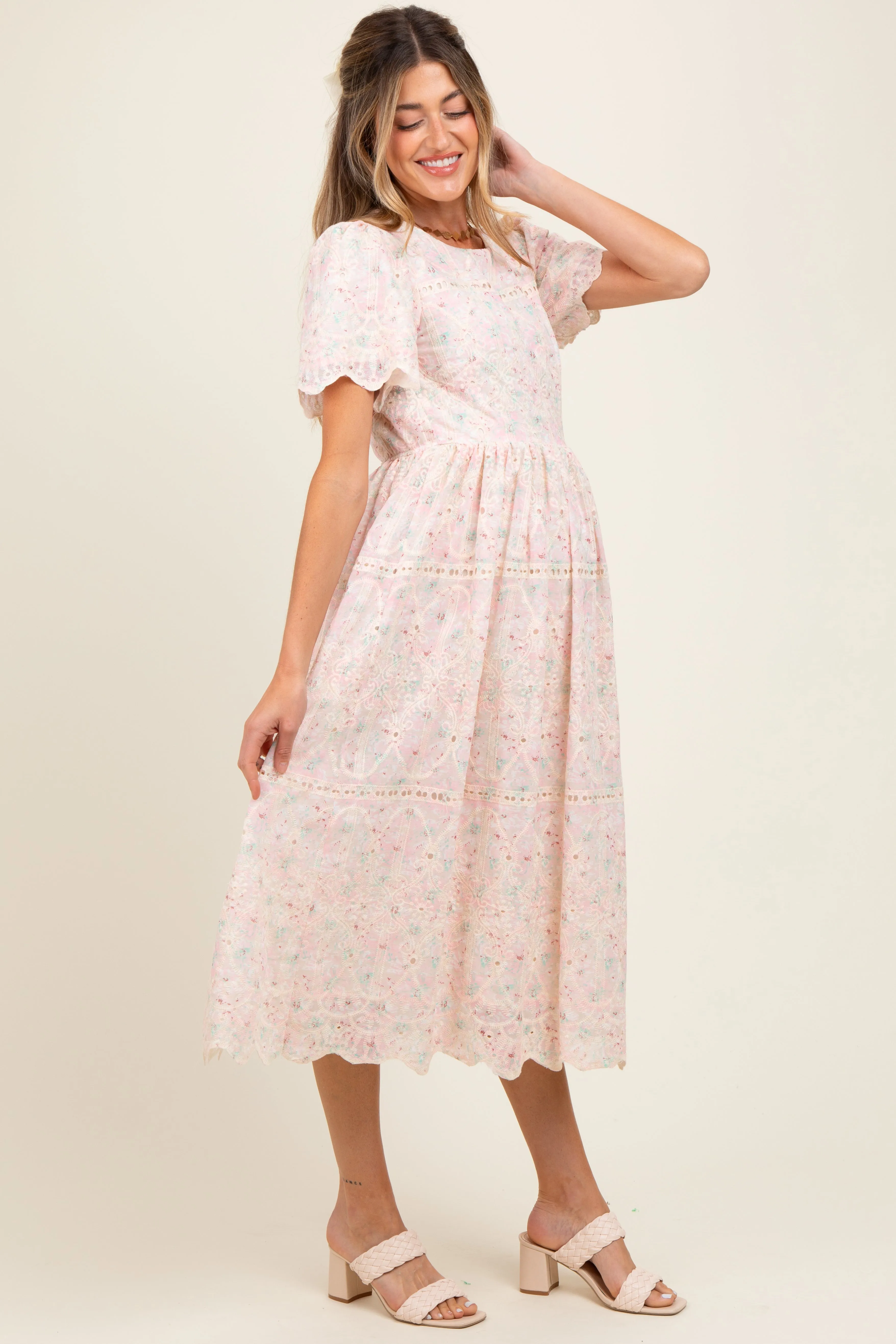 Light Pink Embroidered Chiffon Maternity Midi Dress sold by Pinkblush product image thumbnail 3