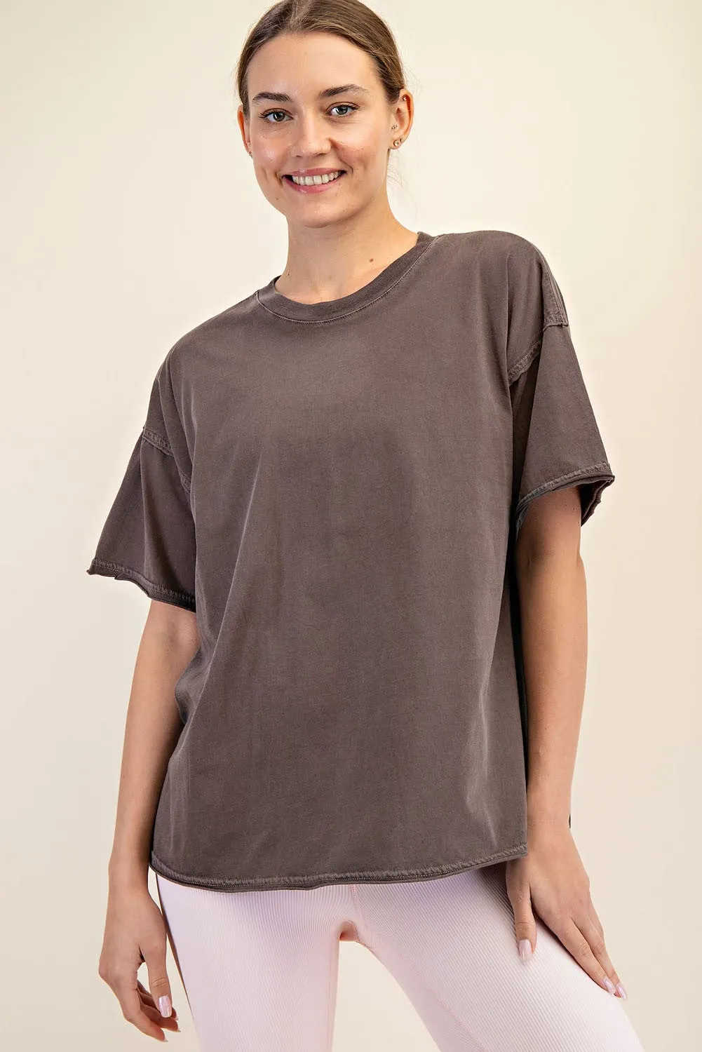 Mocha Boxy Raw Edge Maternity Short Sleeve Tee sold by Pinkblush product image thumbnail 5