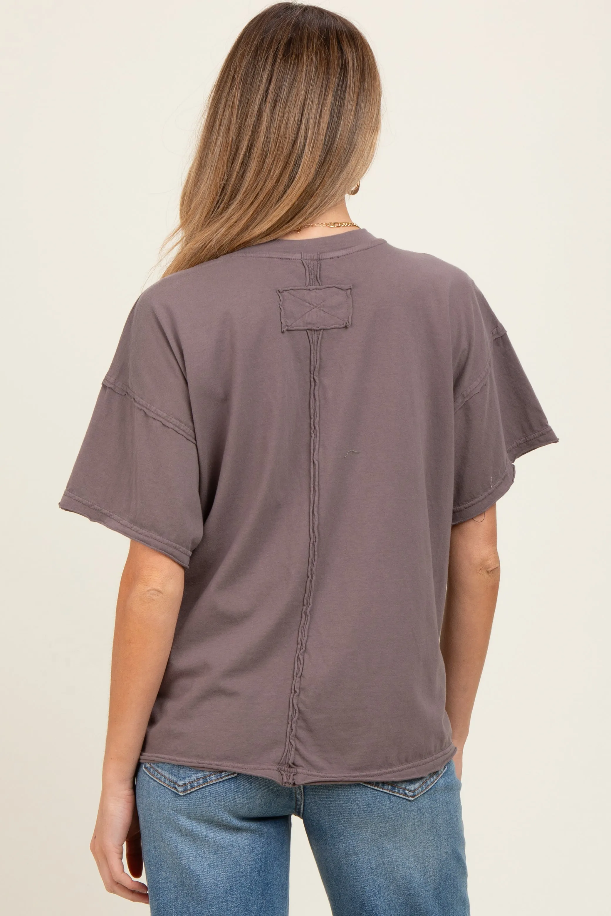 Mocha Boxy Raw Edge Maternity Short Sleeve Tee sold by Pinkblush product image thumbnail 4