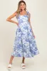 Blue Floral Shoulder Tie Striped Trim Maternity Midi Dress sold by Pinkblush