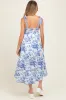 Blue Floral Shoulder Tie Striped Trim Maternity Midi Dress sold by Pinkblush